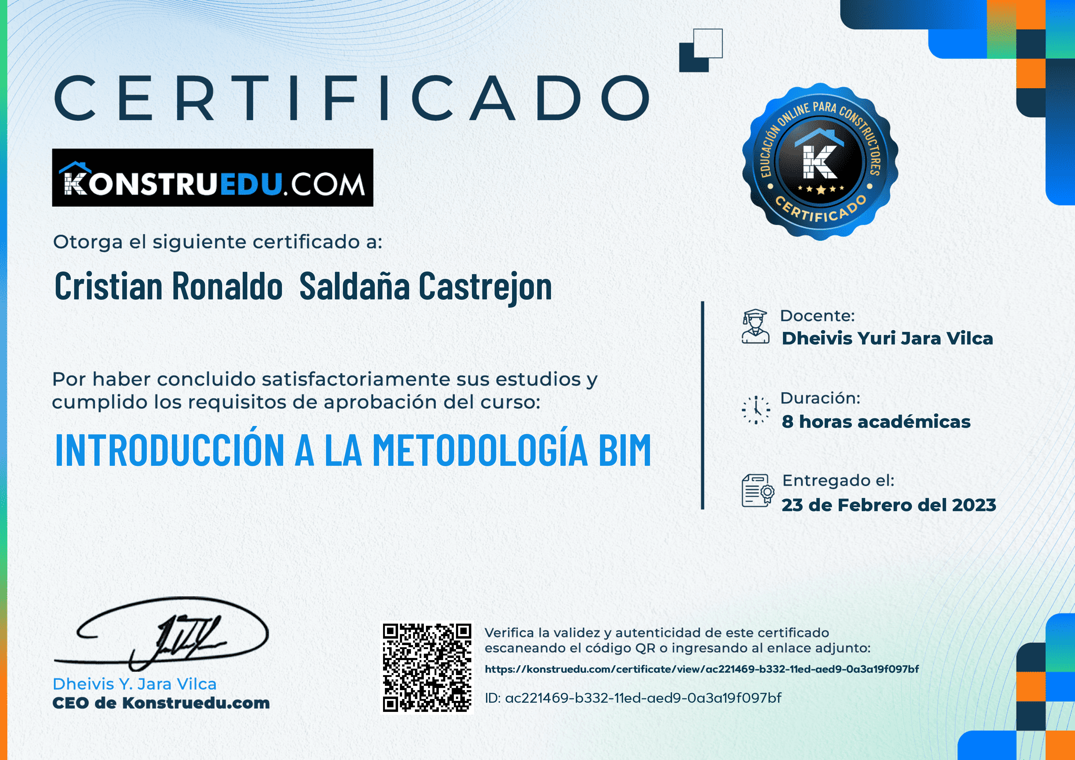 Credencial de Introducción a la metodología BIM