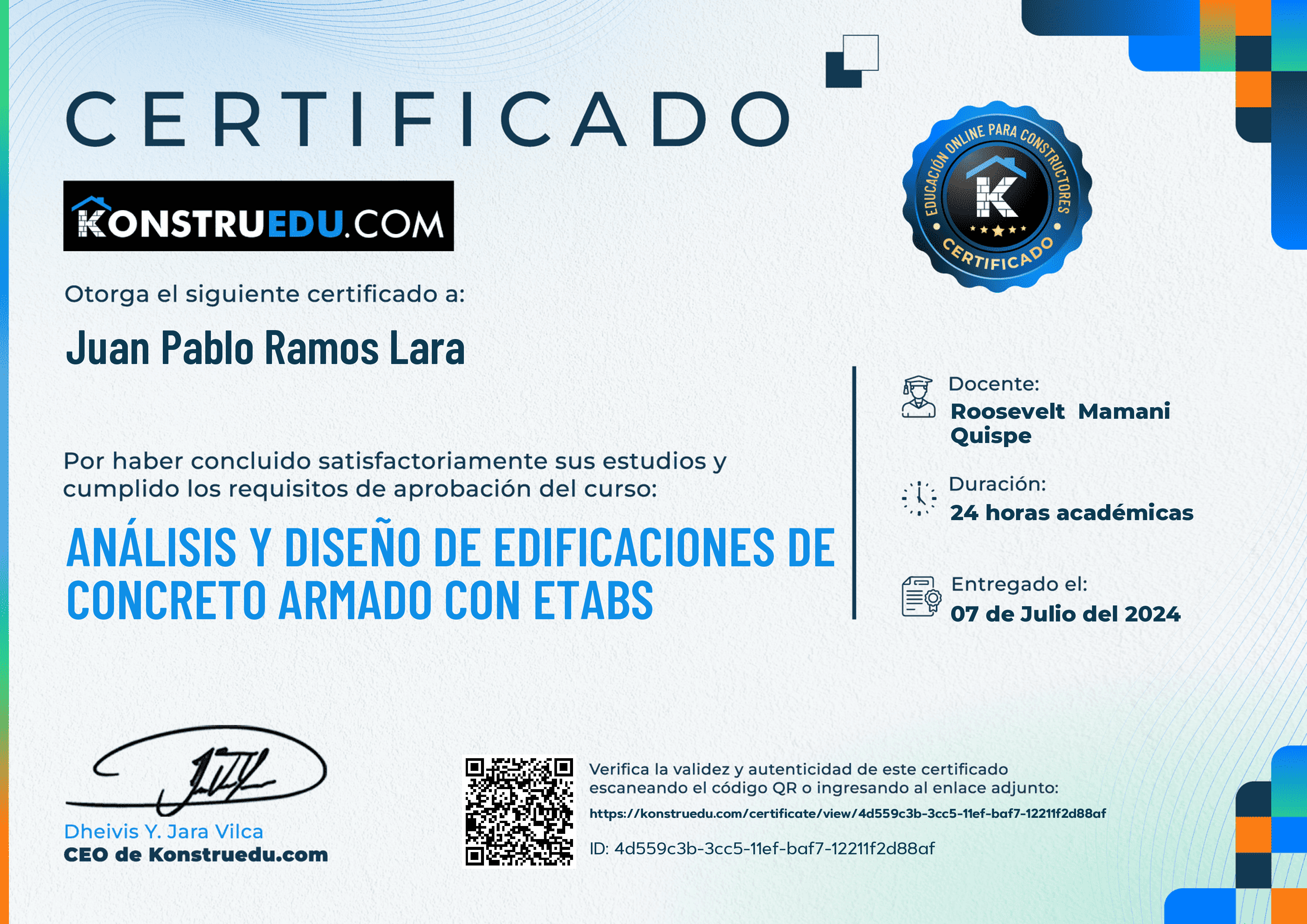 Credencial de Análisis y diseño de edificaciones de concreto armado con ETABS