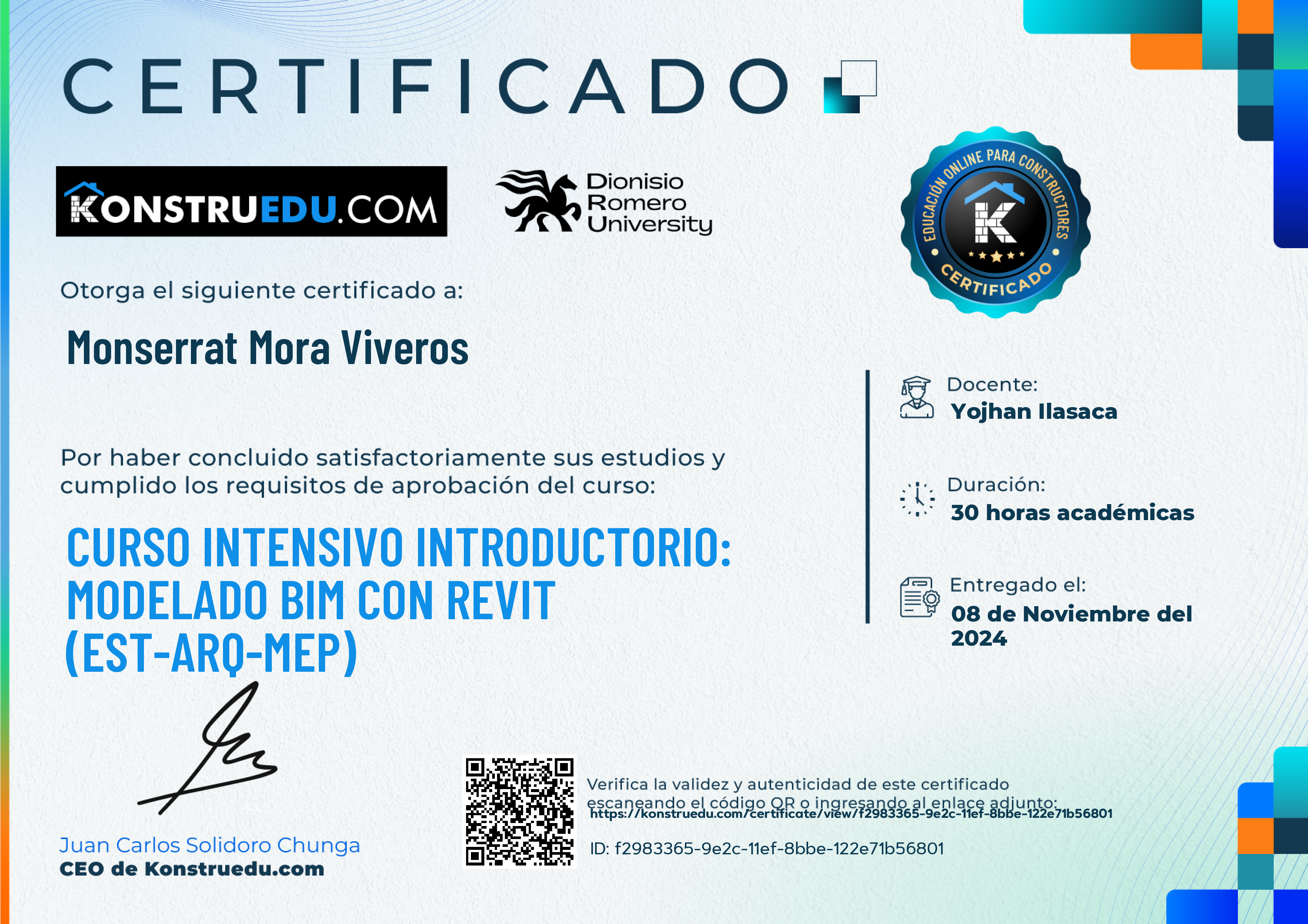 Credencial de Curso intensivo 6ta Edición: Modelado BIM con Revit Introductorio
