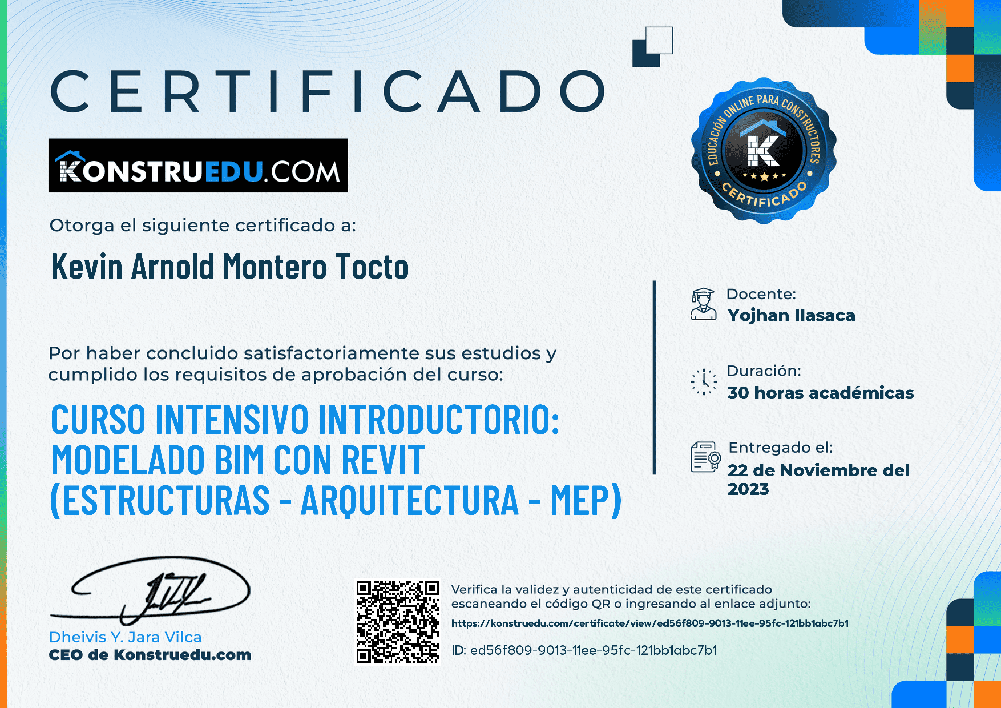 Credencial de Curso intensivo 2da Edición: Modelado BIM con Revit