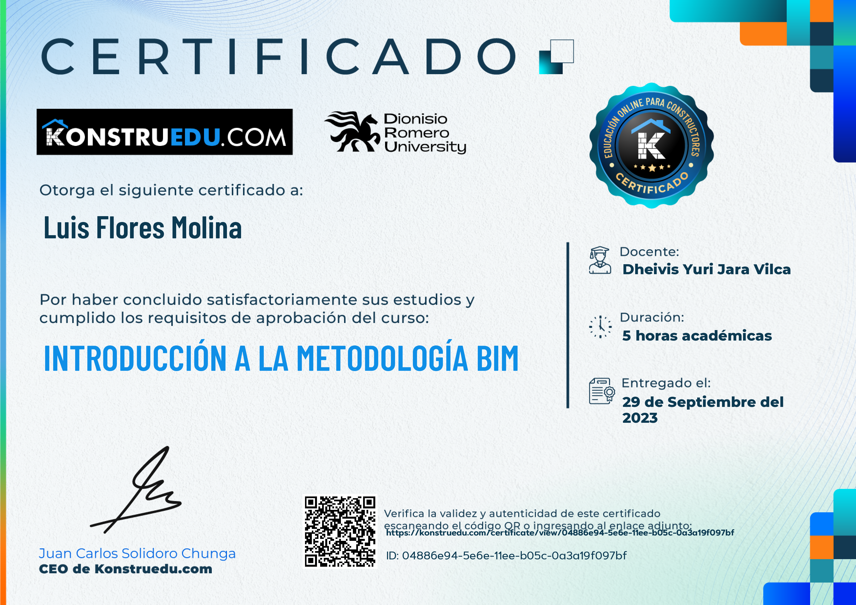 Credencial de Curso acelerado: Introducción a la metodología BIM