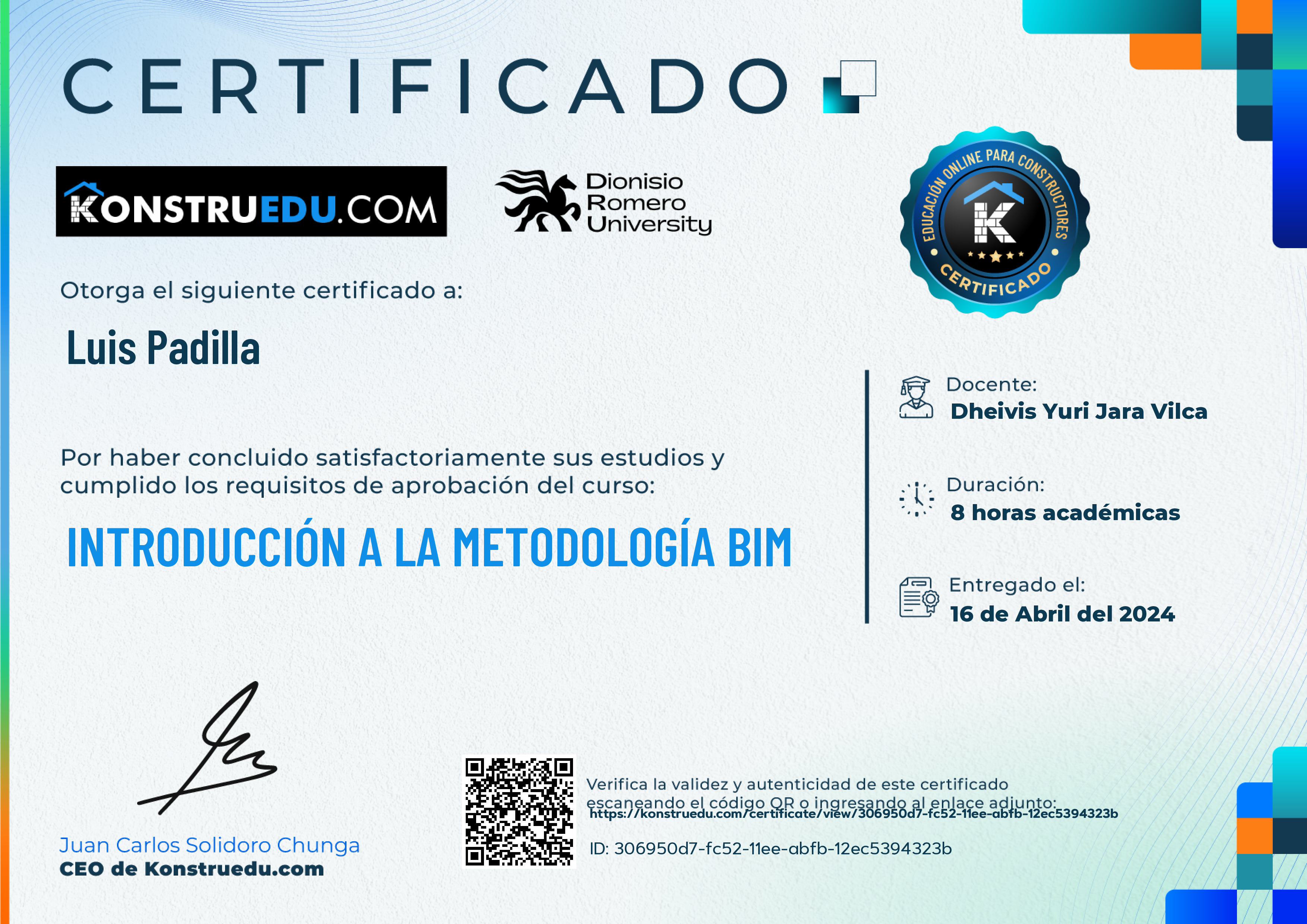 Credencial de Introducción a la metodología BIM