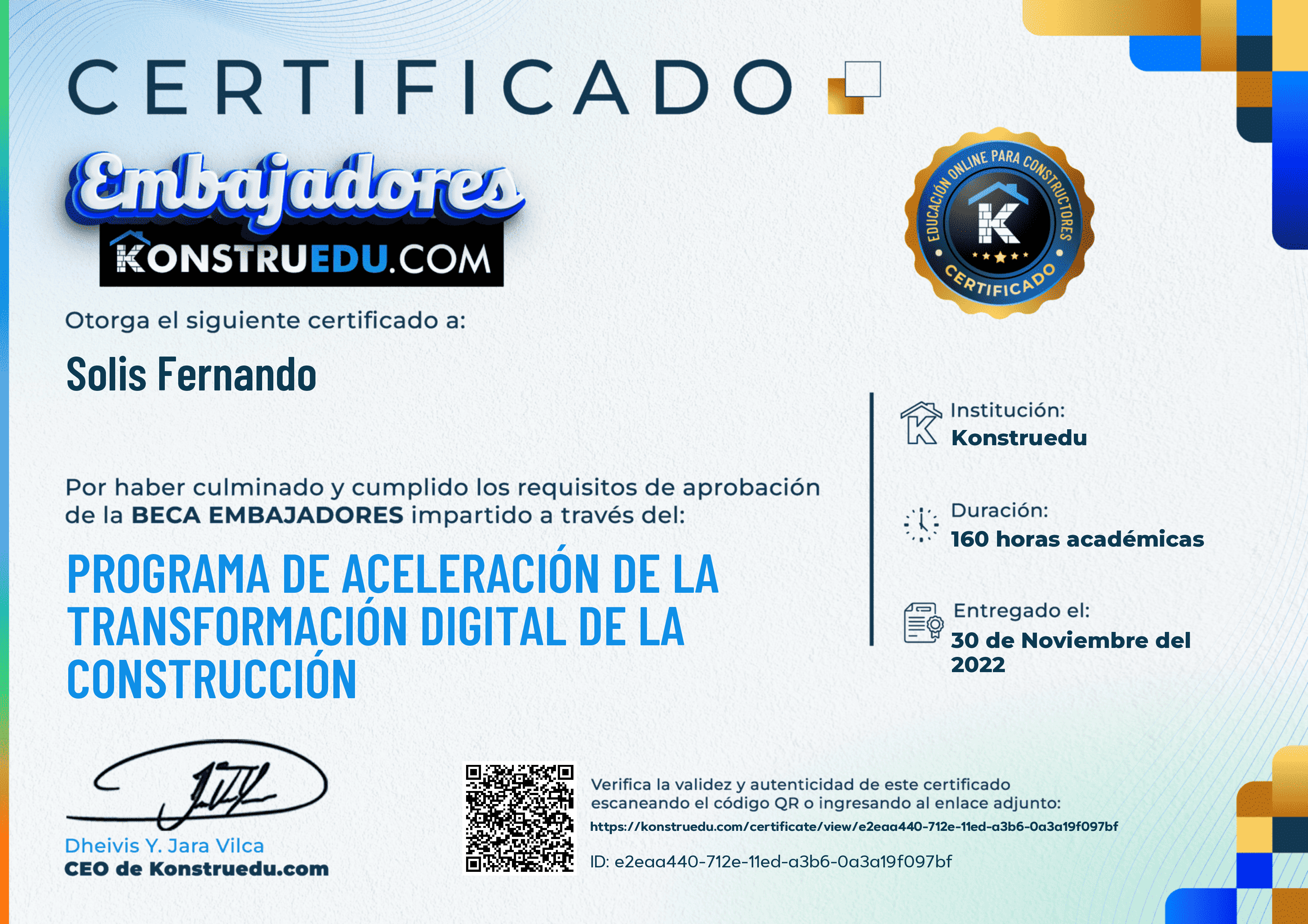 Credencial de Programa de Aceleración de la Transformación Digital de la Construcción