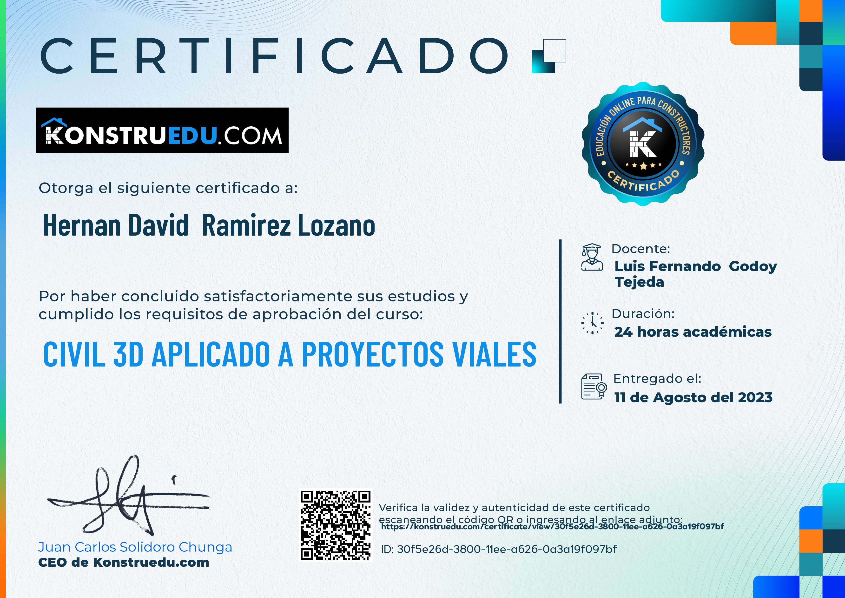 Credencial de Civil 3D aplicado a proyectos viales