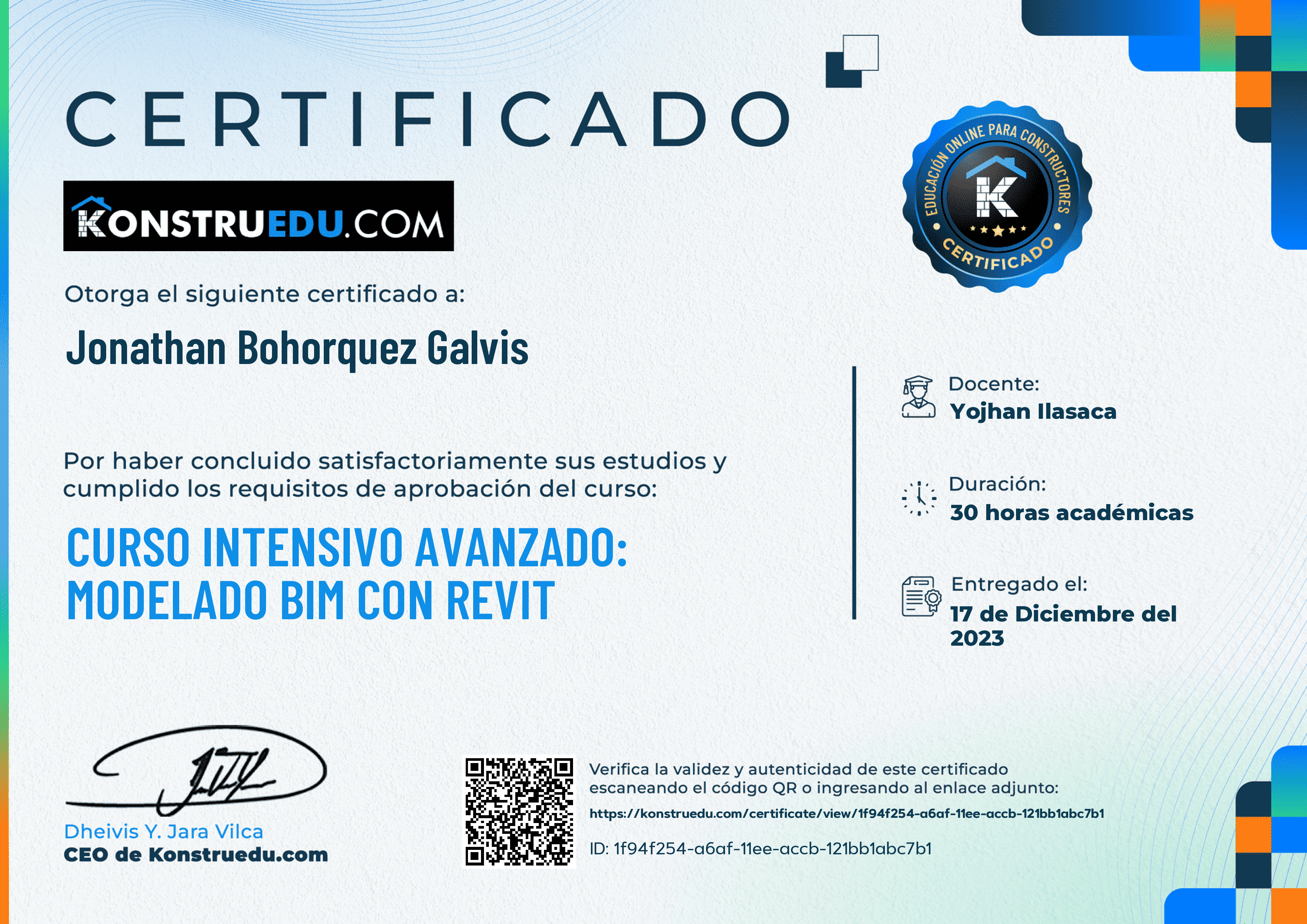 Credencial de Curso intensivo 3ra Edición: Modelado BIM con Revit Avanzado