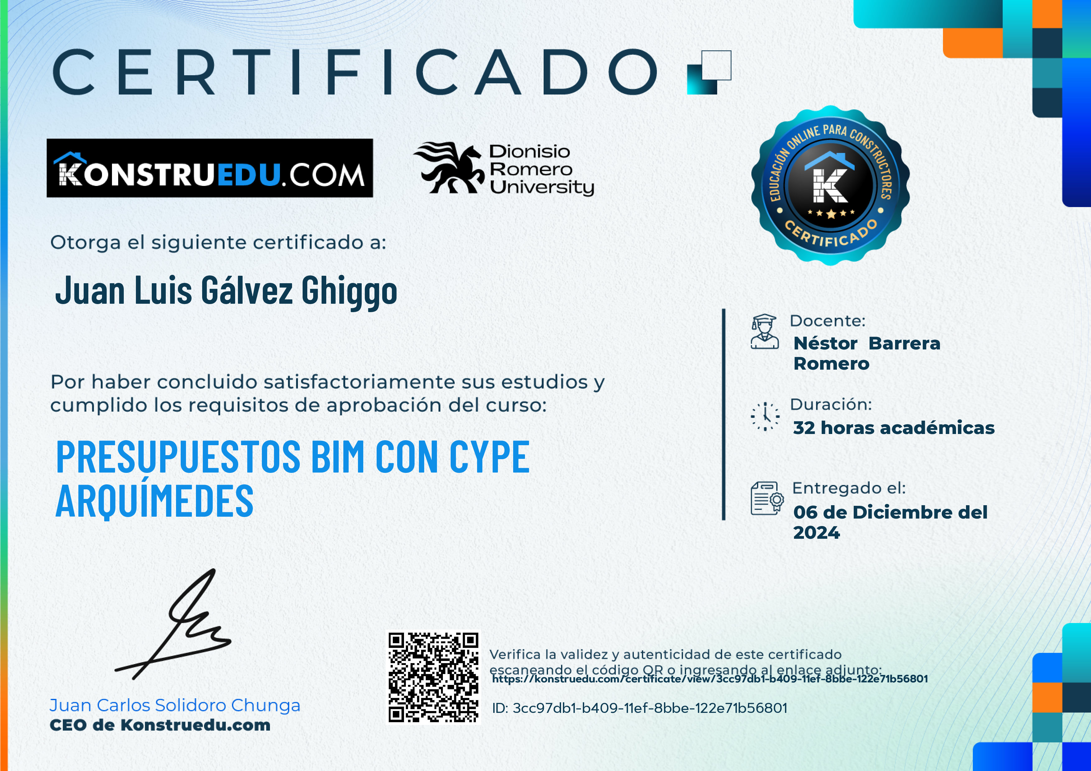 Credencial de Presupuestos BIM con Cype Arquímedes