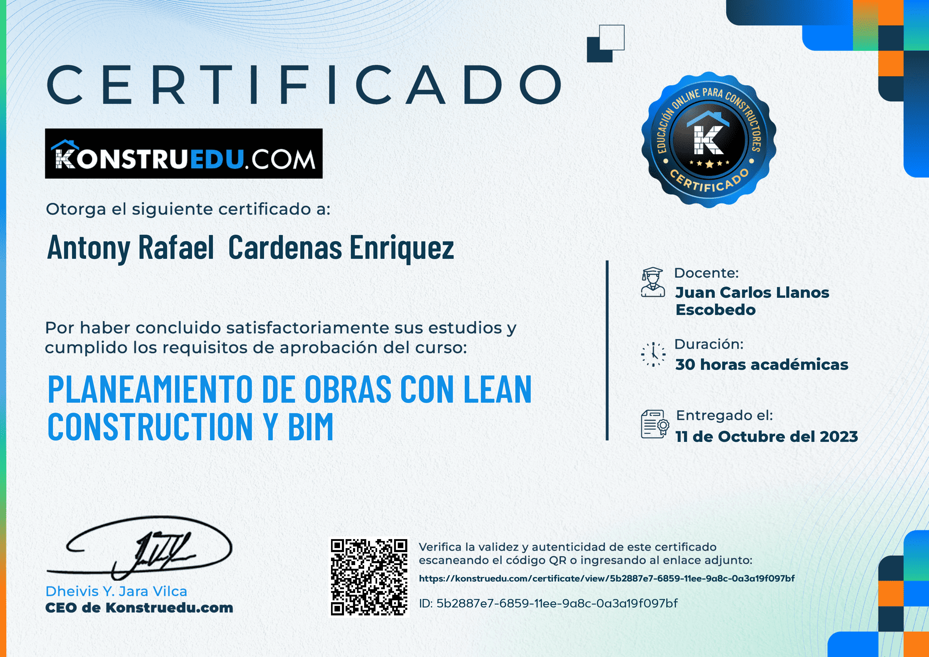 Credencial de Planeamiento de obras con Lean Construction y BIM