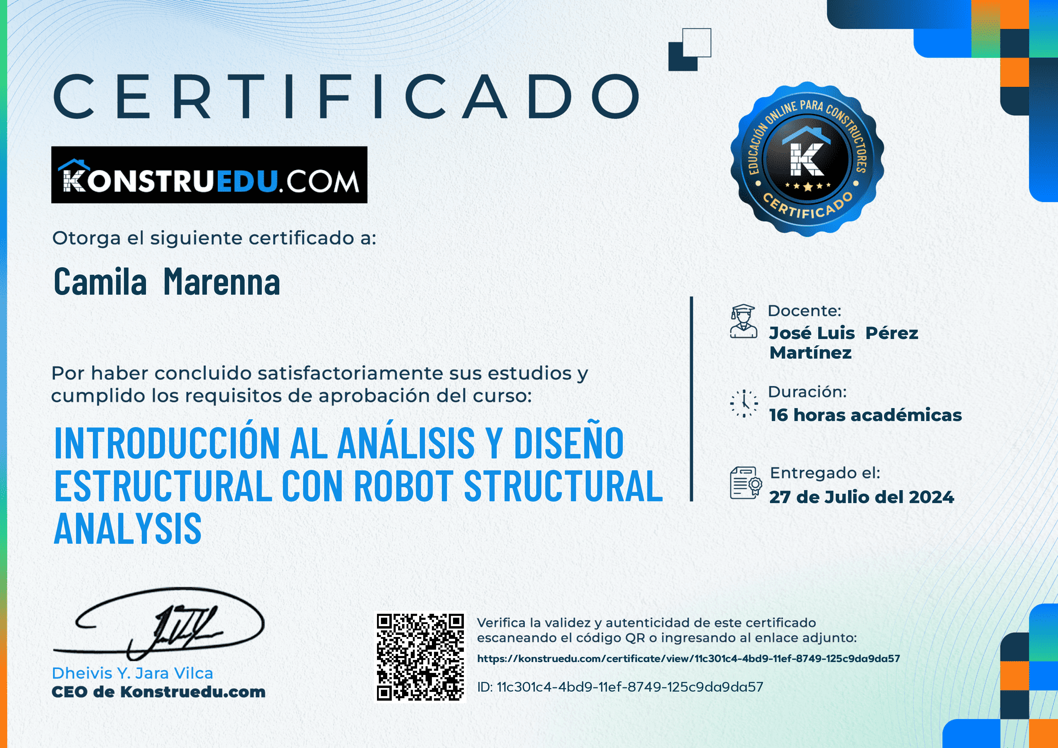 Credencial de Introducción al análisis y diseño estructural con Robot Structural Analysis