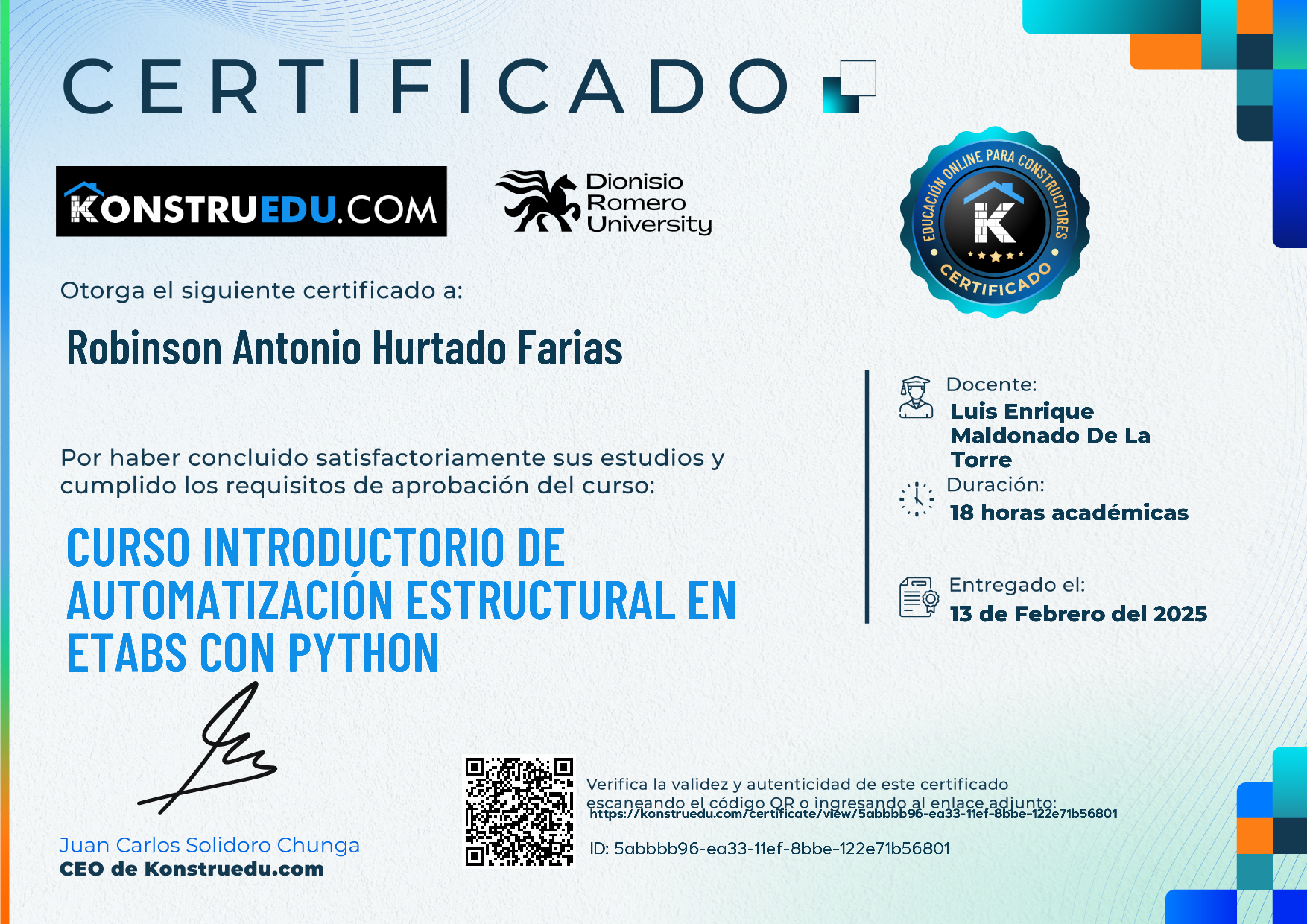 Credencial de Curso Introductorio de Automatización estructural en Etabs con Python