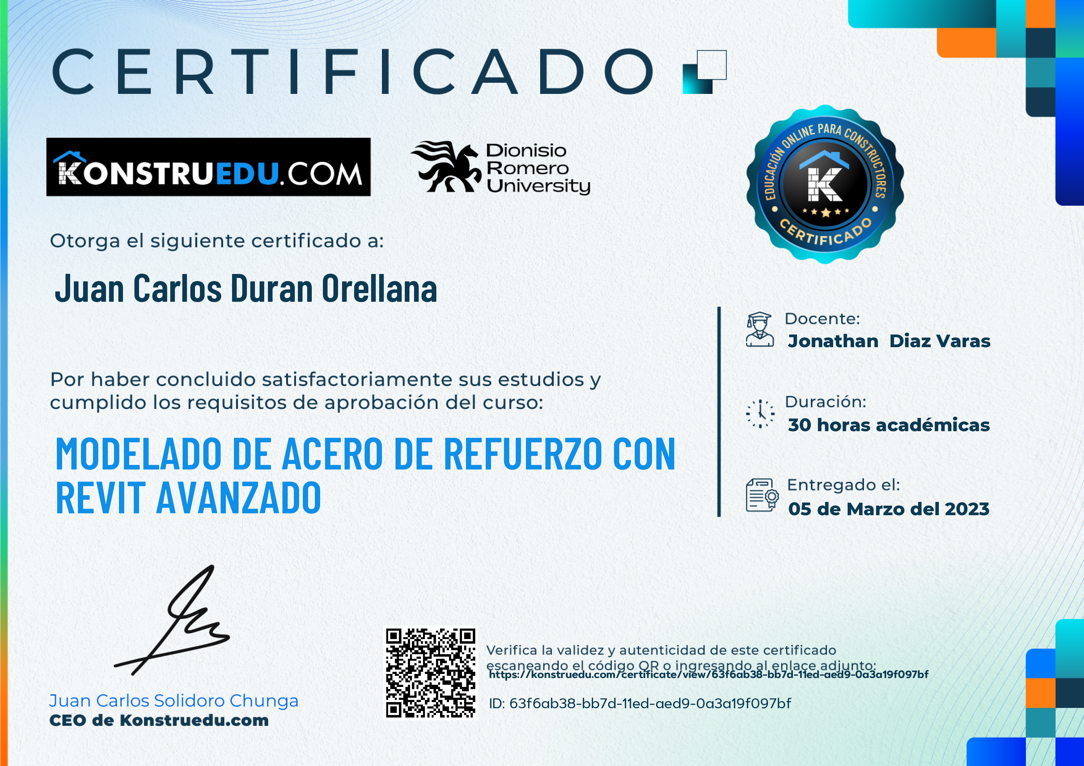 Credencial de Modelado de acero de refuerzo con REVIT avanzado