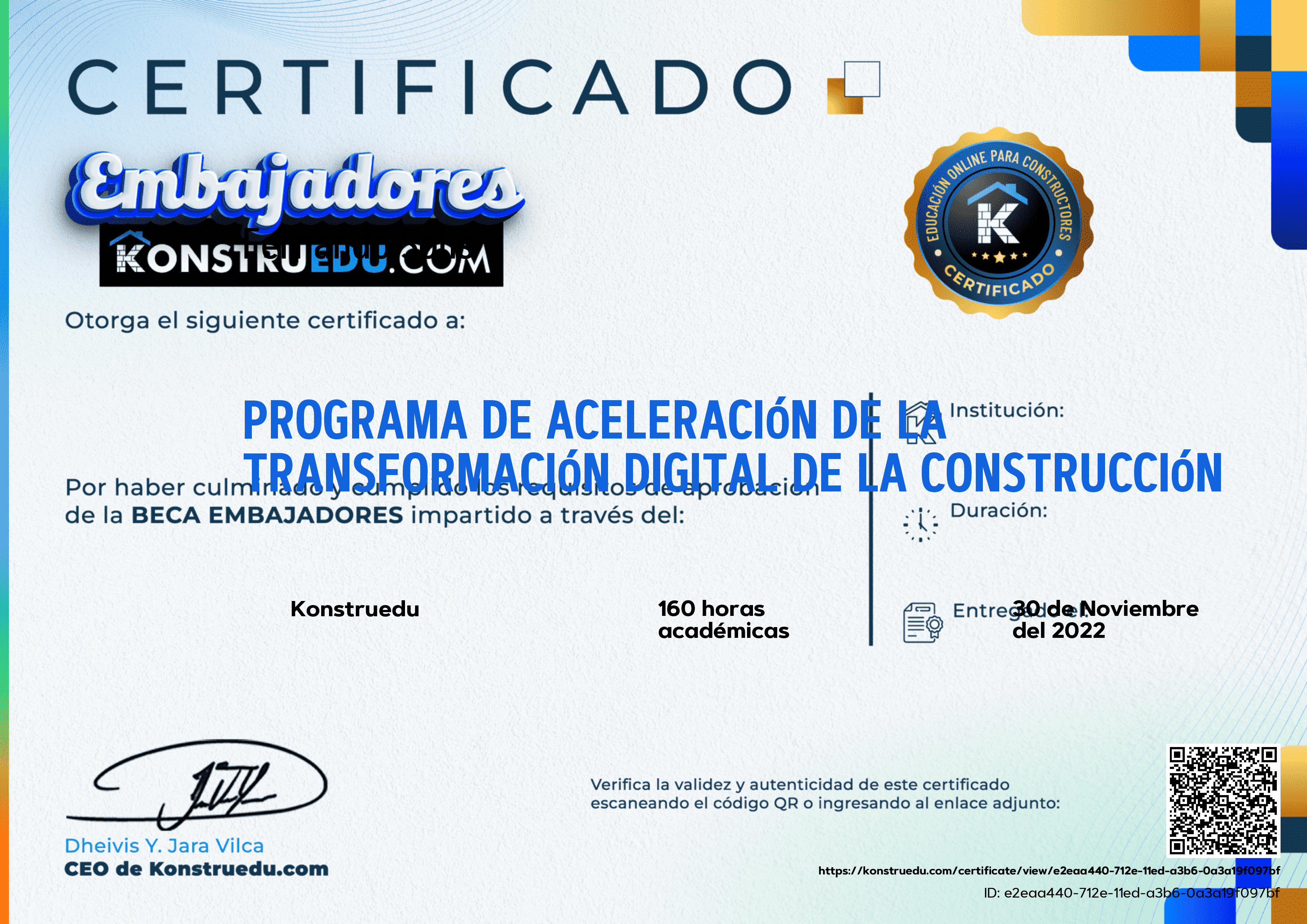 Credencial de Programa de Aceleración de la Transformación Digital de la Construcción