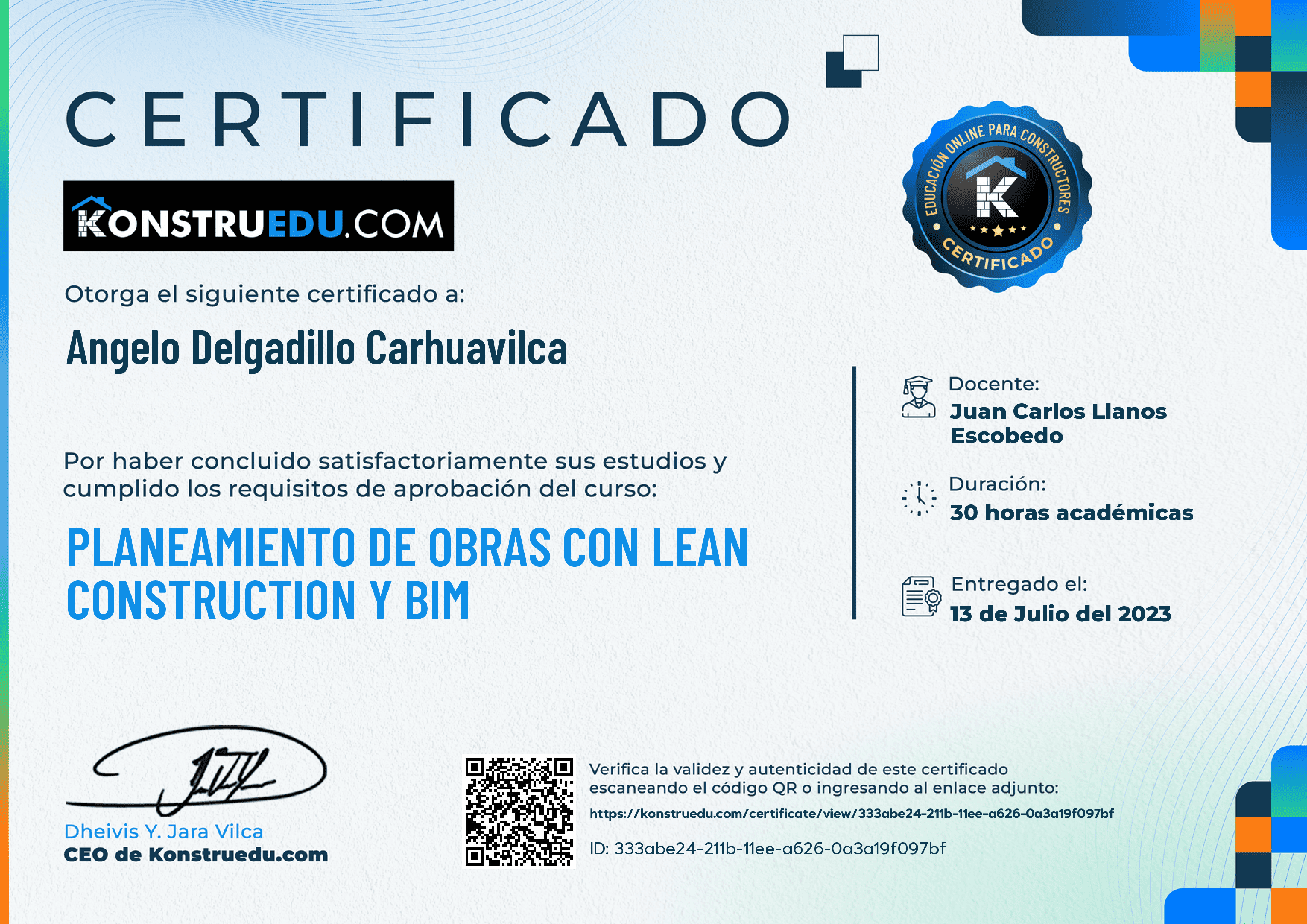Credencial de Planeamiento de obras con Lean Construction y BIM