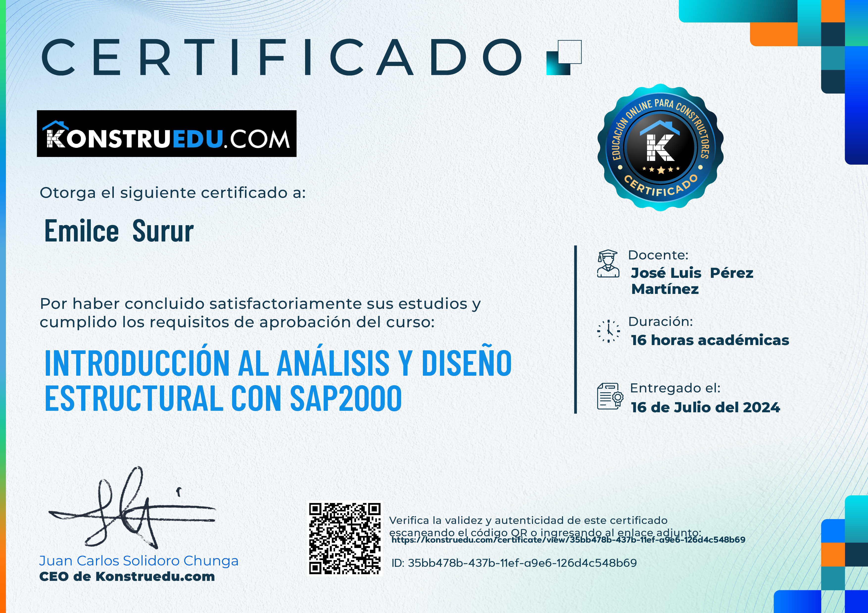 Credencial de Introducción al análisis y diseño estructural con SAP2000