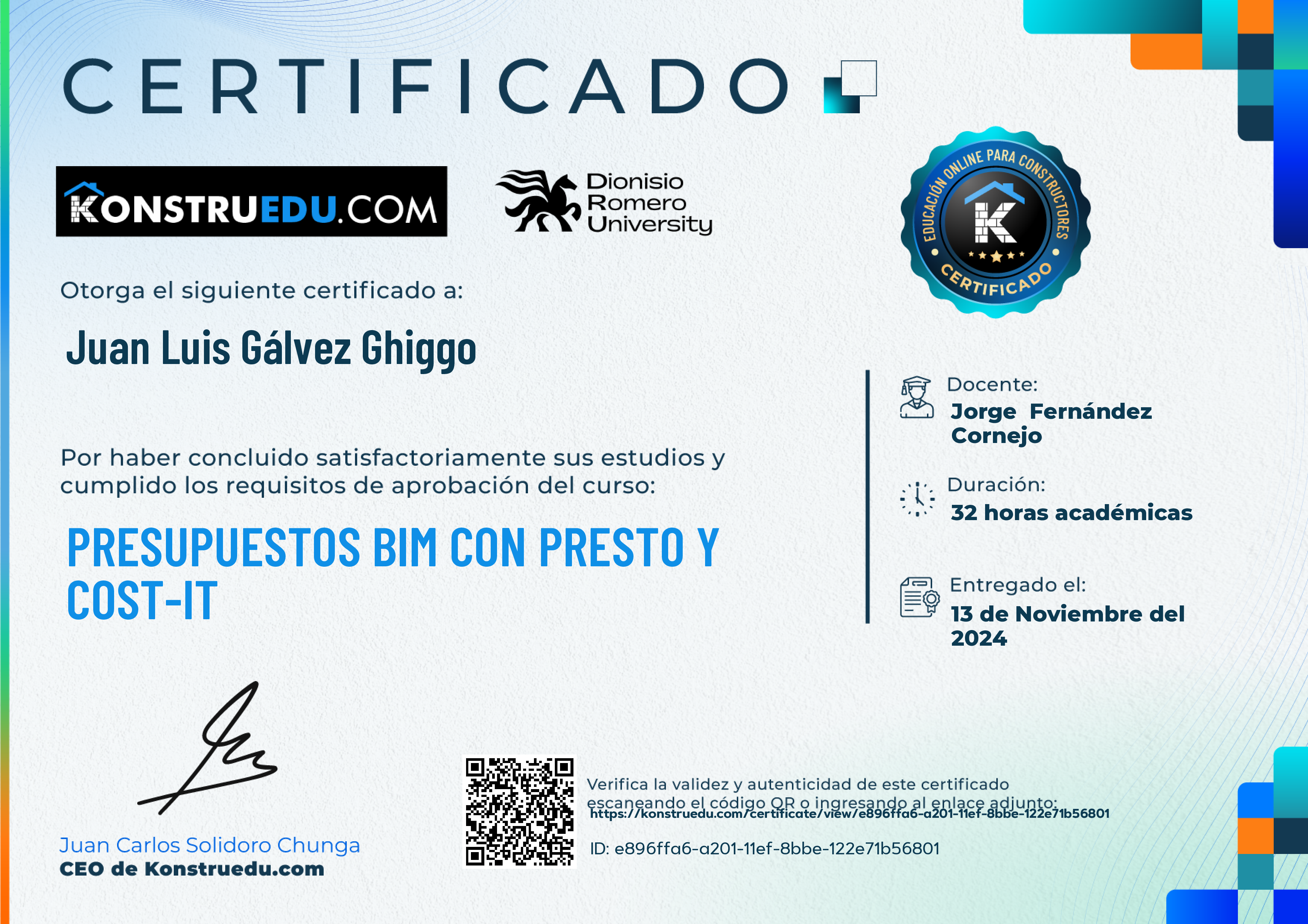 Credencial de Presupuestos BIM con Presto y Cost-It