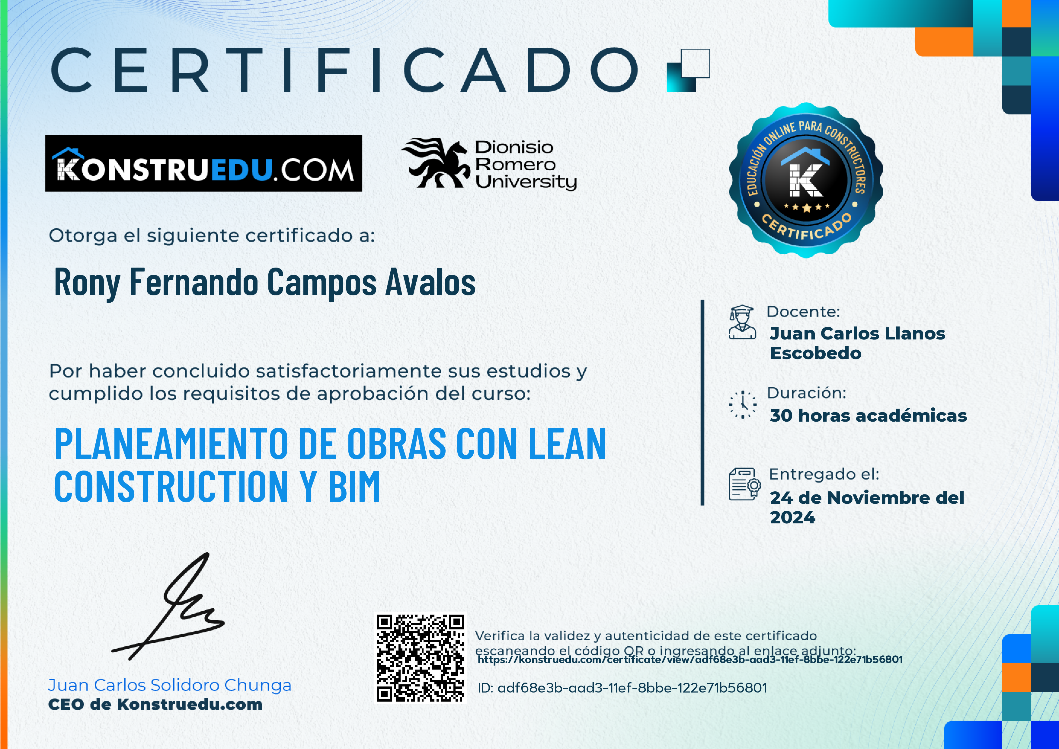 Credencial de Planeamiento de obras con Lean Construction y BIM