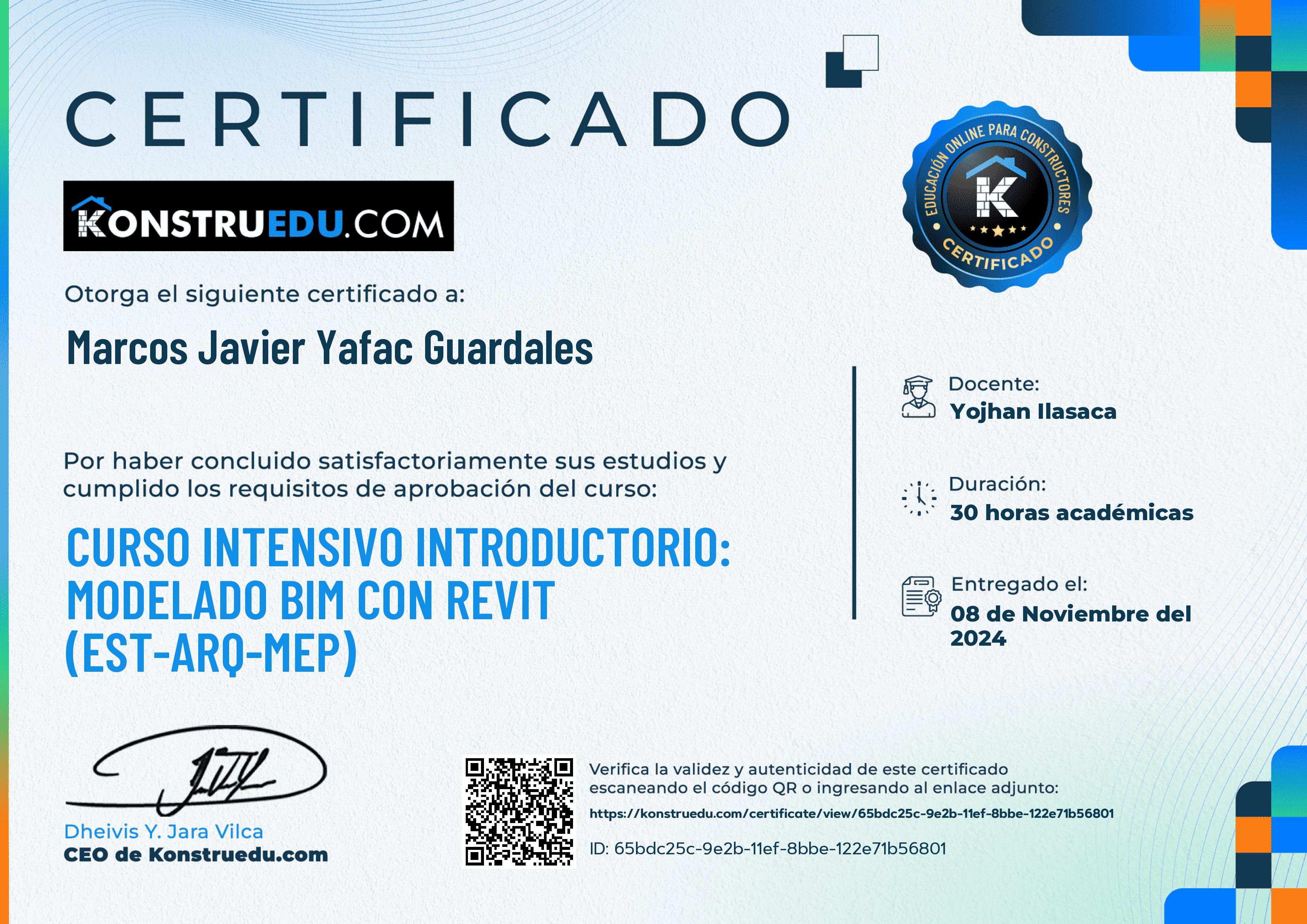 Credencial de Curso intensivo 6ta Edición: Modelado BIM con Revit Introductorio