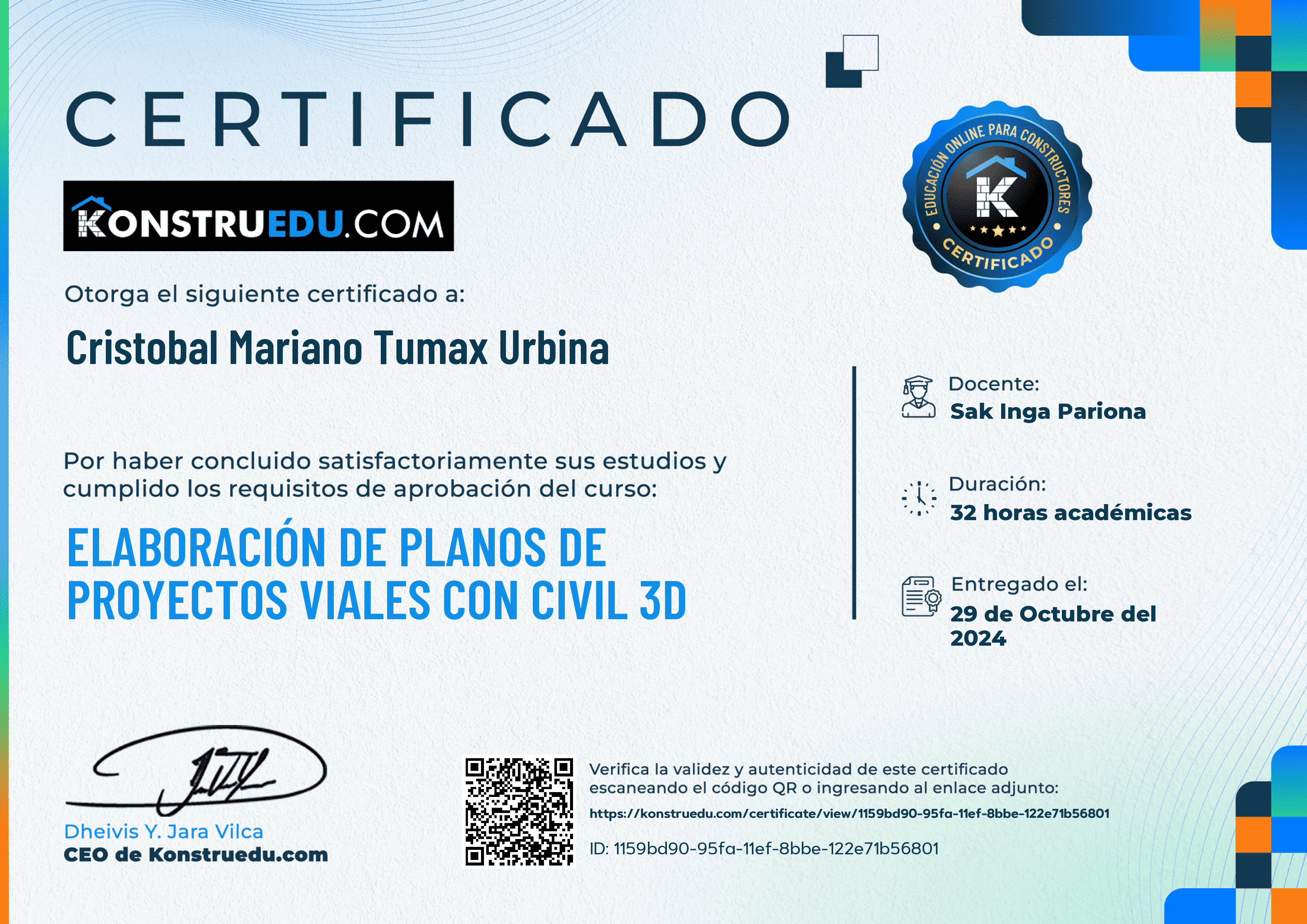Credencial de Elaboración de planos de proyectos viales con Civil 3D