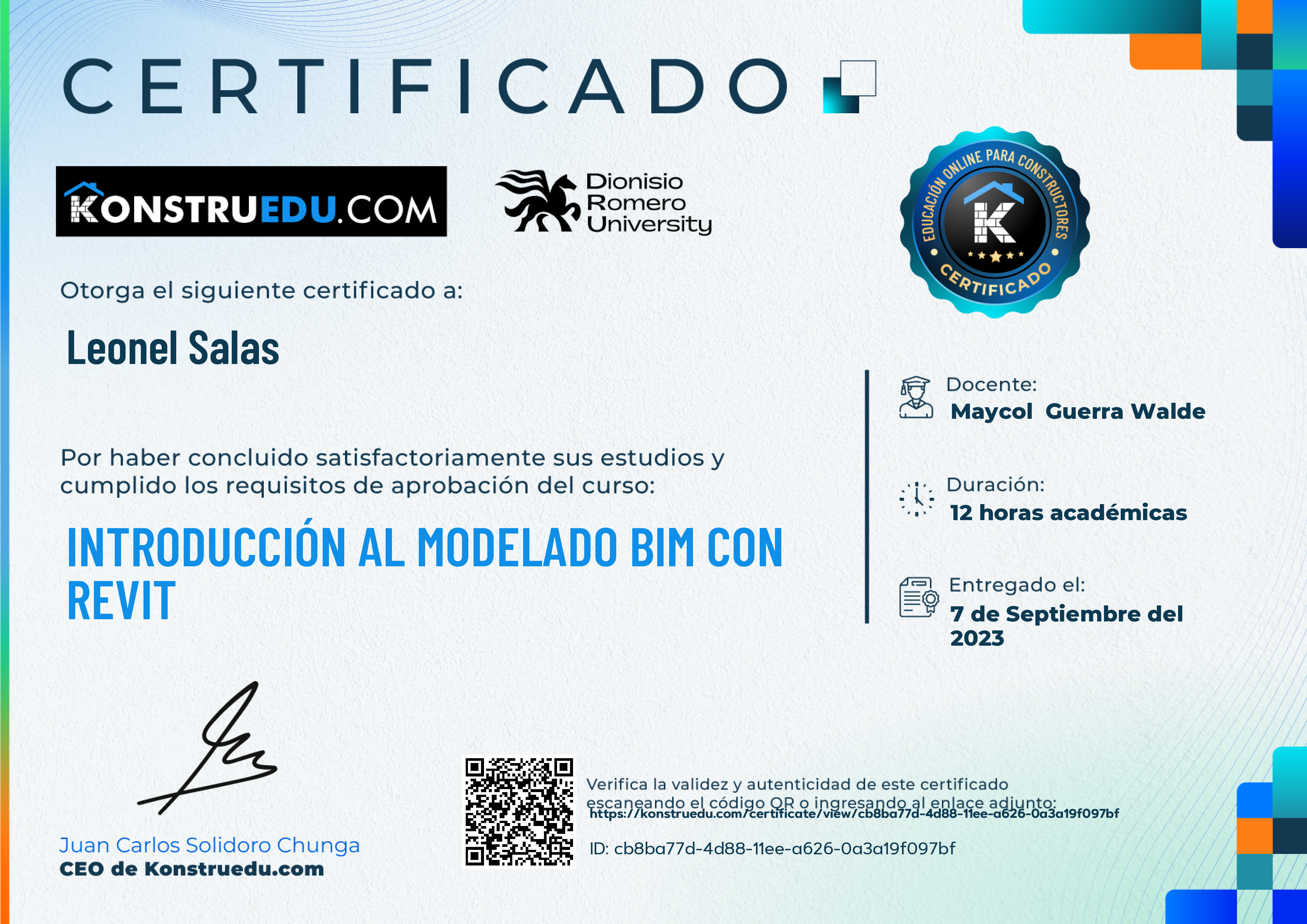 Credencial de Introducción al modelado BIM con Revit