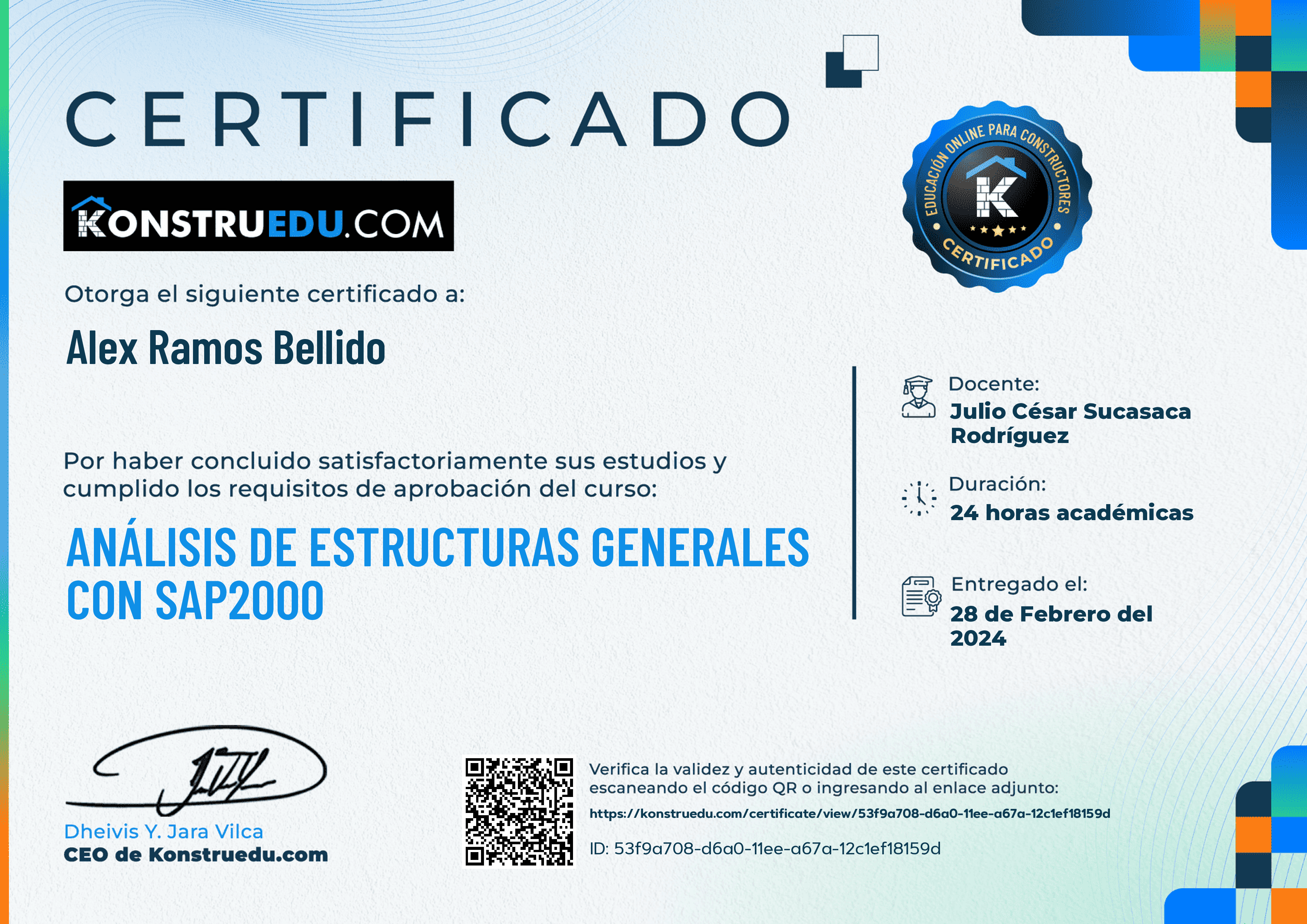 Credencial de Análisis de estructuras Generales con SAP2000
