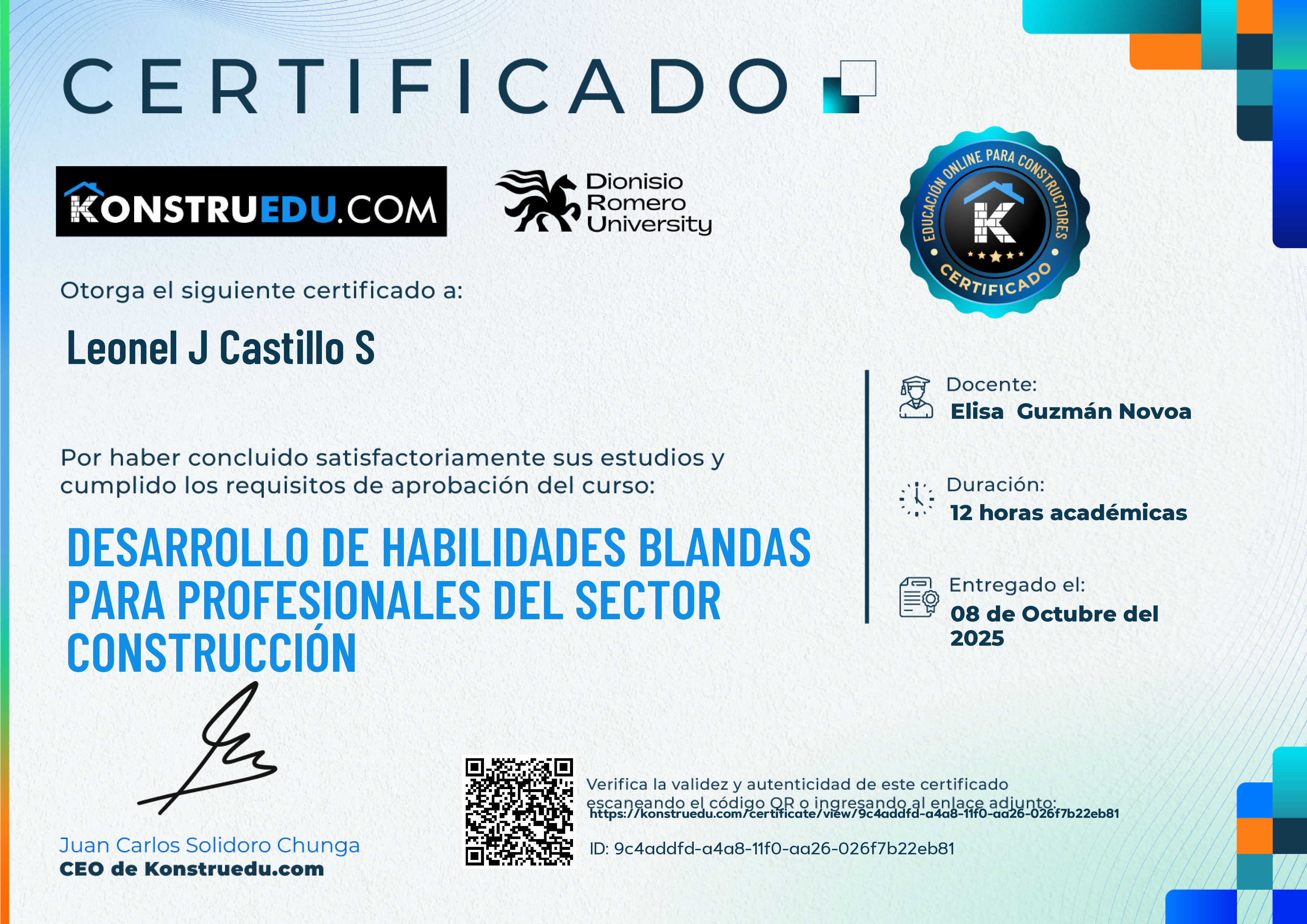 Credencial de Desarrollo de habilidades blandas para profesionales del sector construcción
