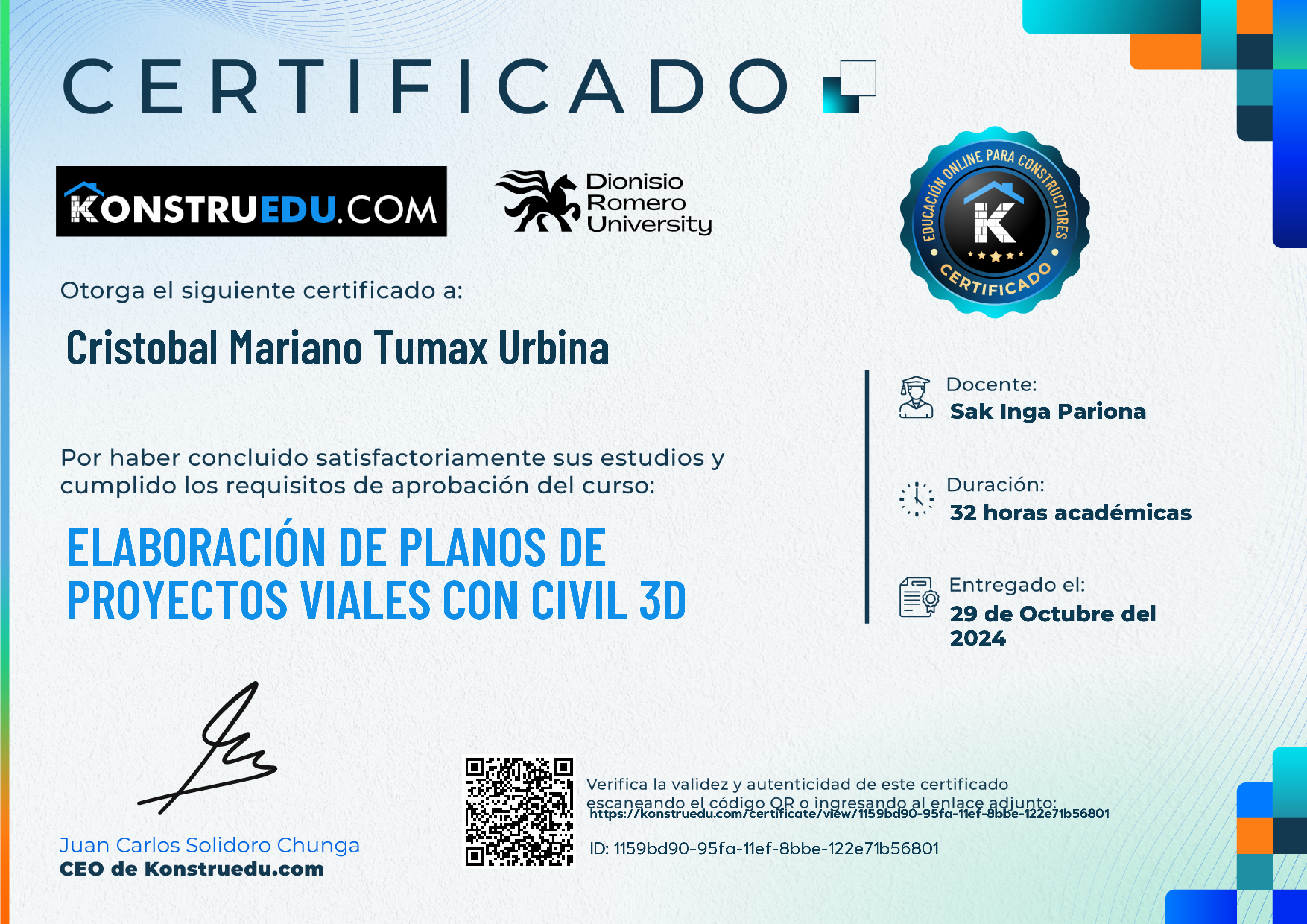 Credencial de Elaboración de planos de proyectos viales con Civil 3D