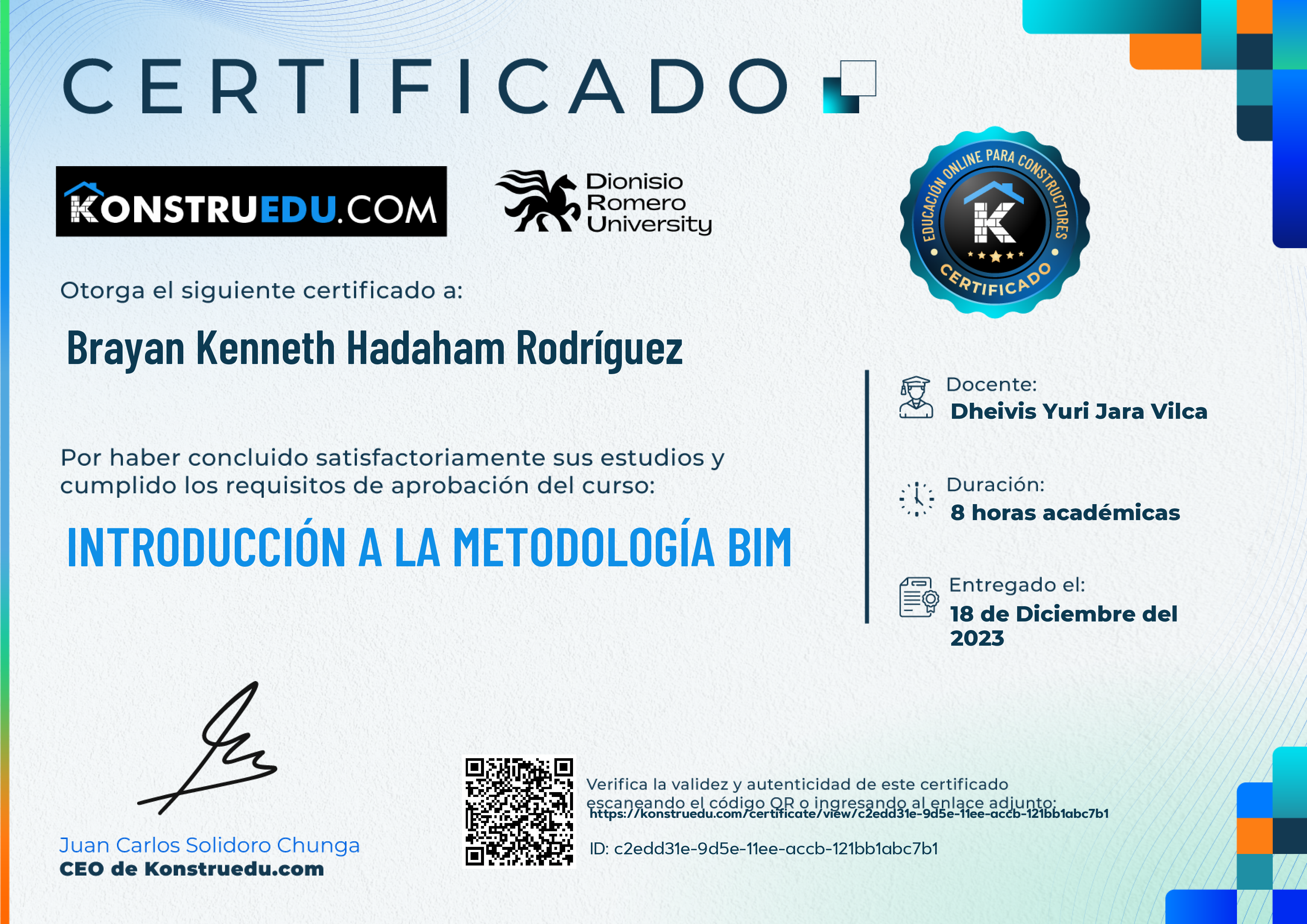 Credencial de Introducción a la metodología BIM