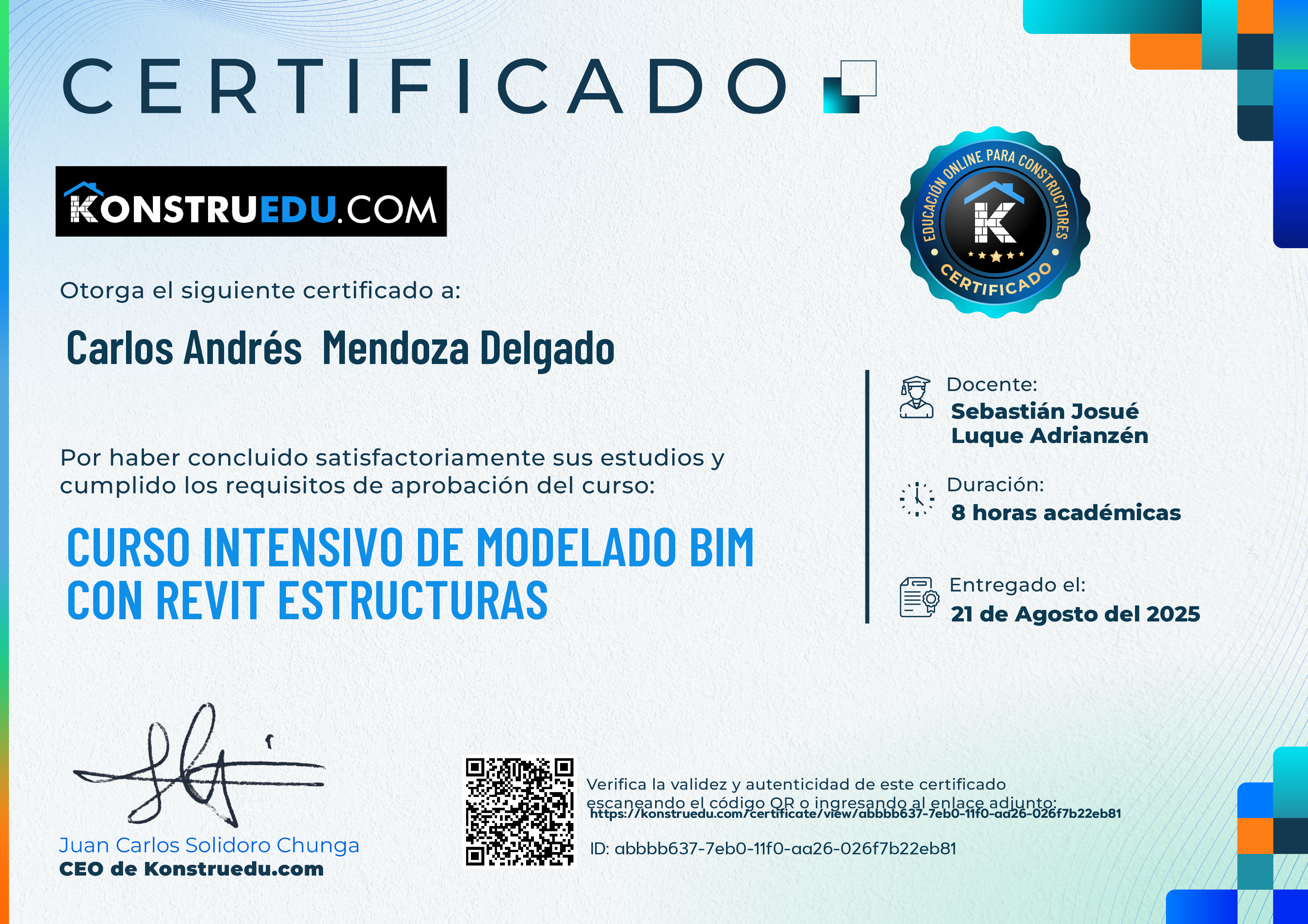 Credencial de Curso Intensivo de Modelado BIM con Revit Estructuras