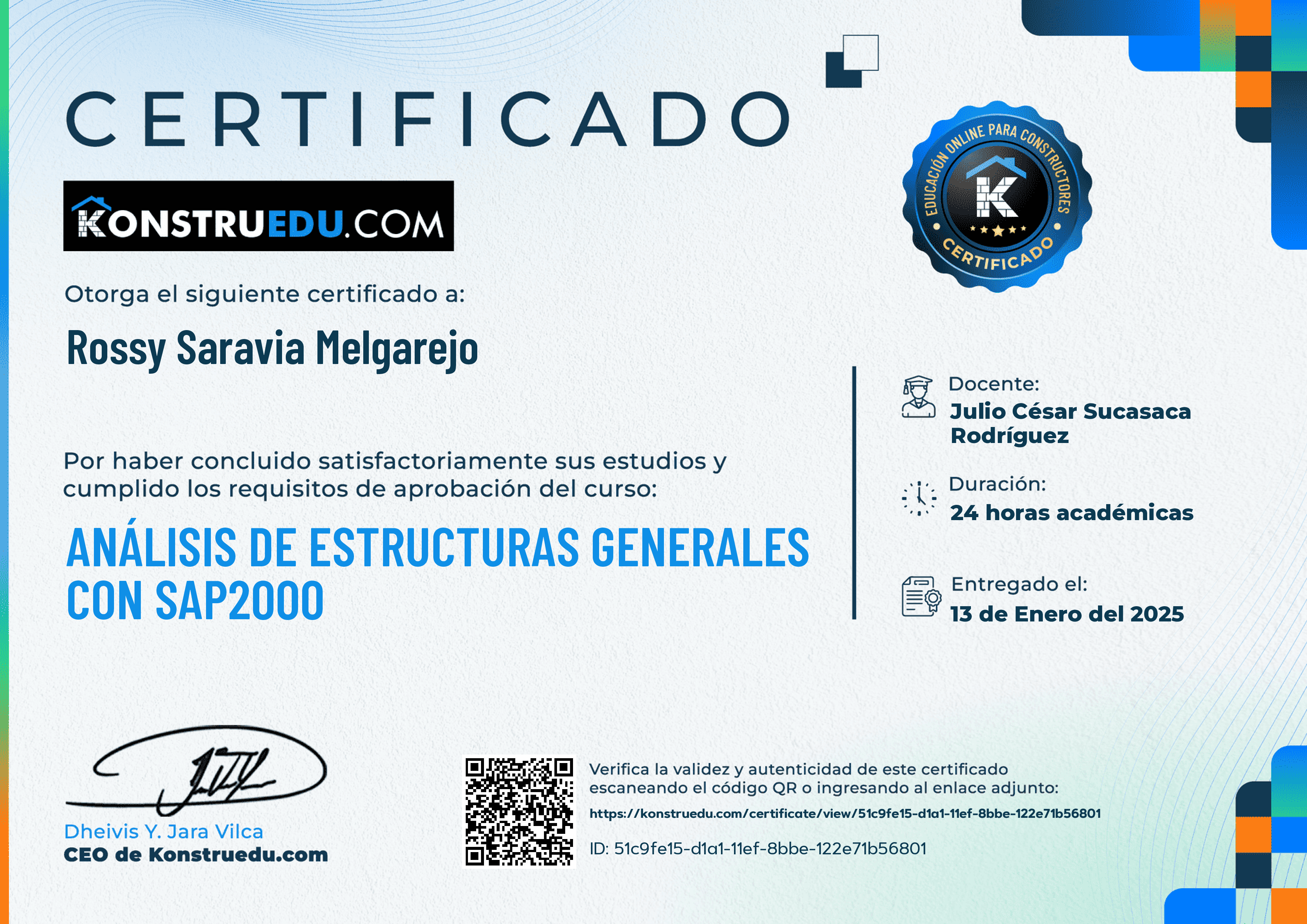 Credencial de Análisis de estructuras Generales con SAP2000