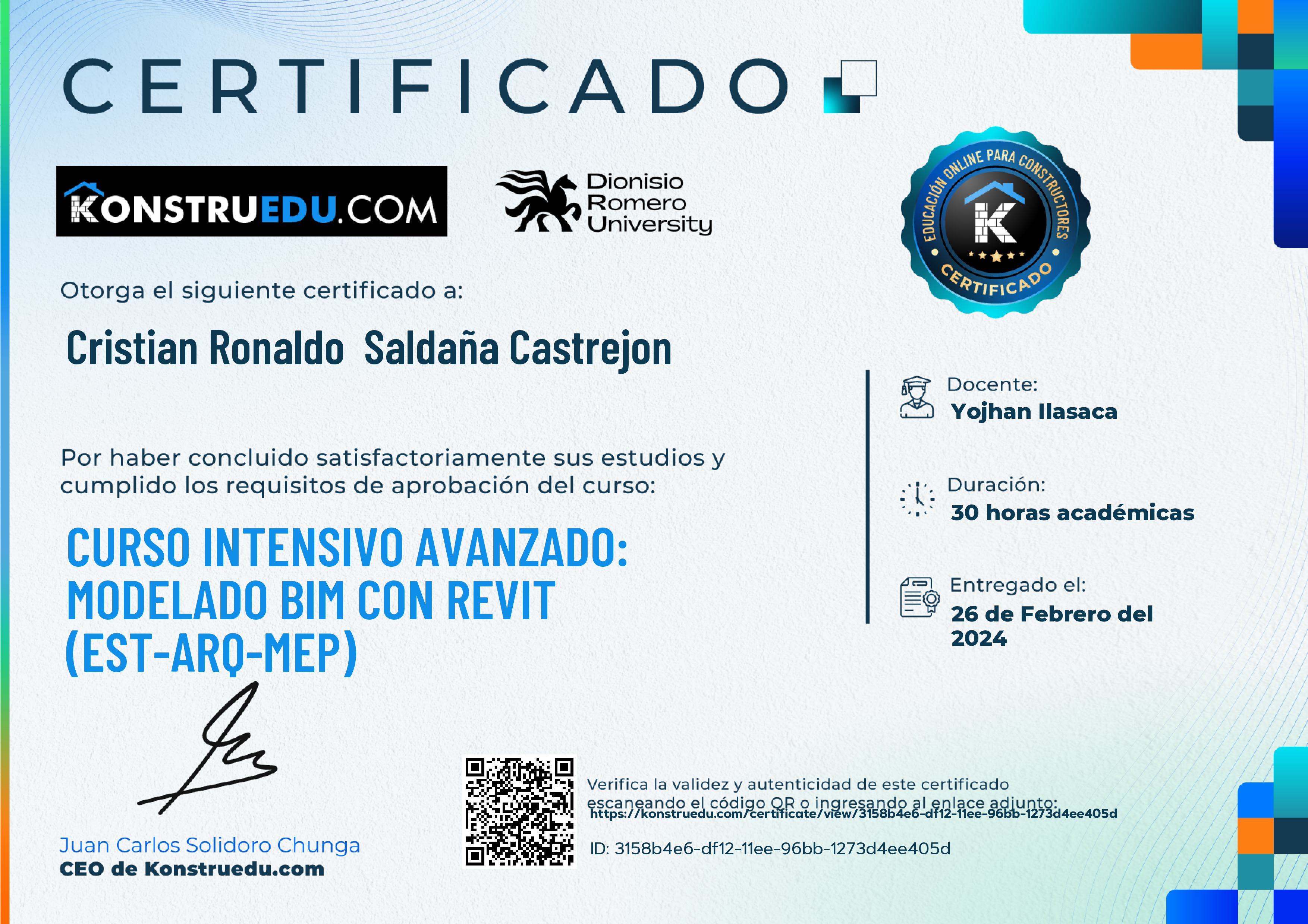 Credencial de Curso intensivo 4ra Edición: Modelado BIM con Revit Avanzado