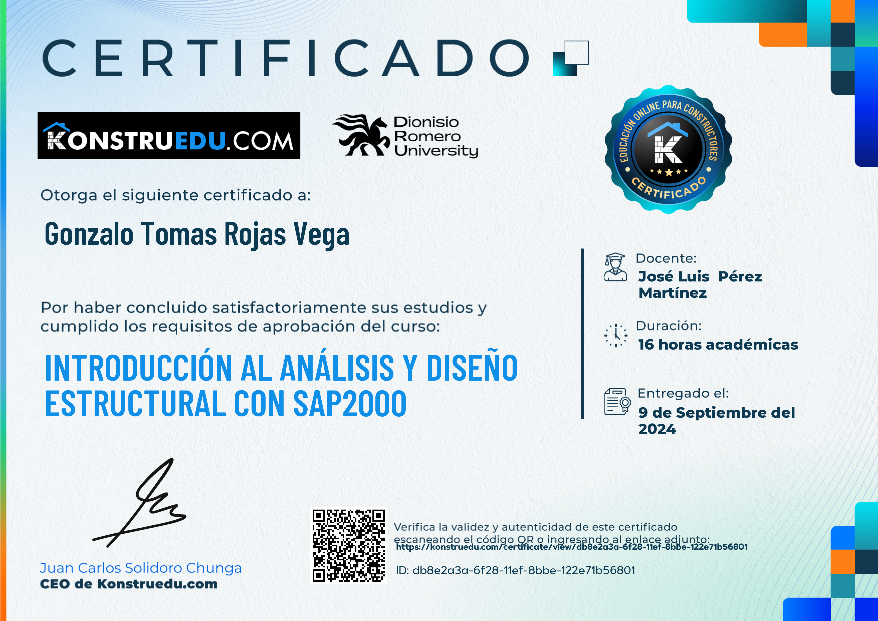 Credencial de Introducción al análisis y diseño estructural con SAP2000