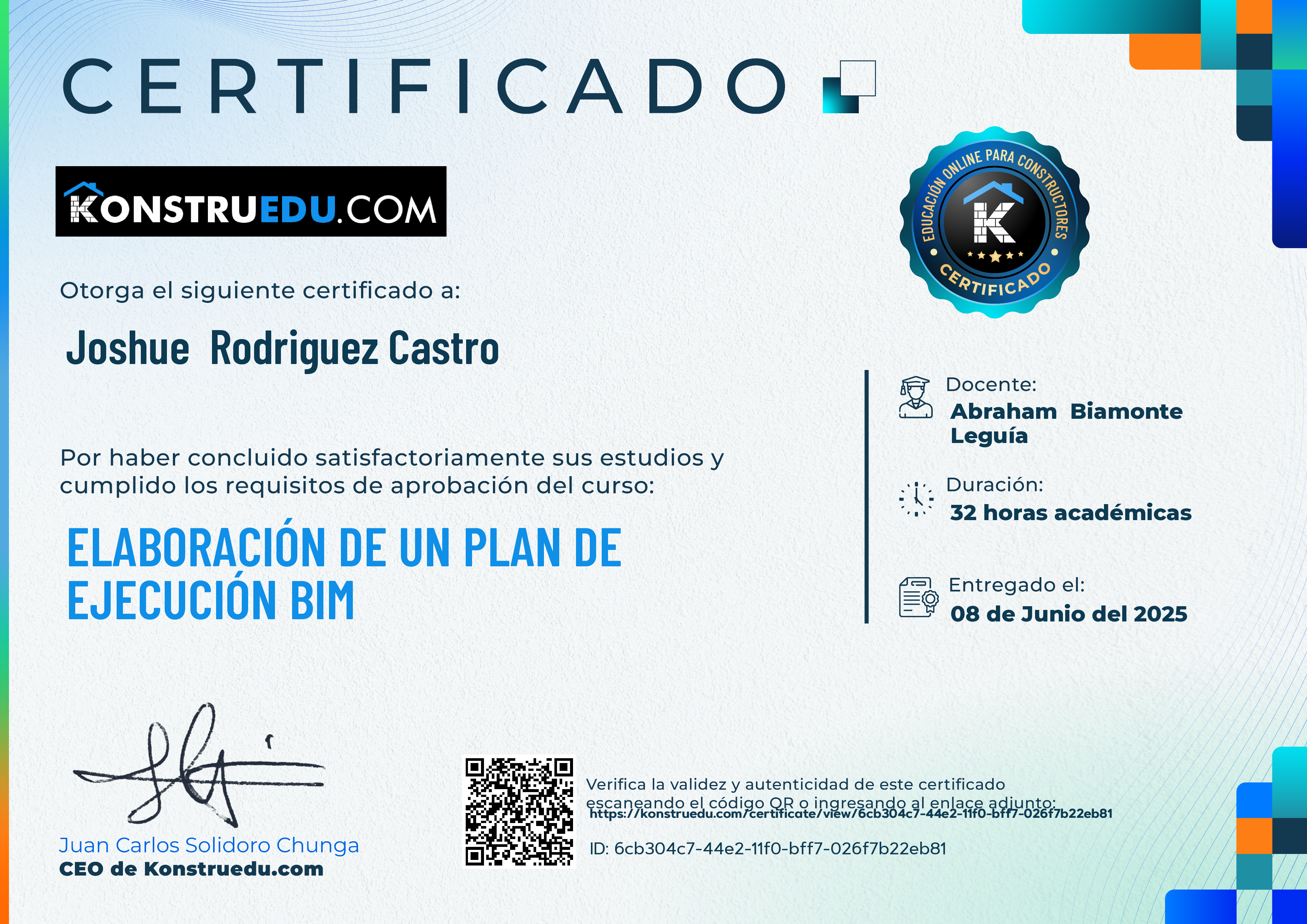 Credencial de Elaboración de un Plan de Ejecución BIM