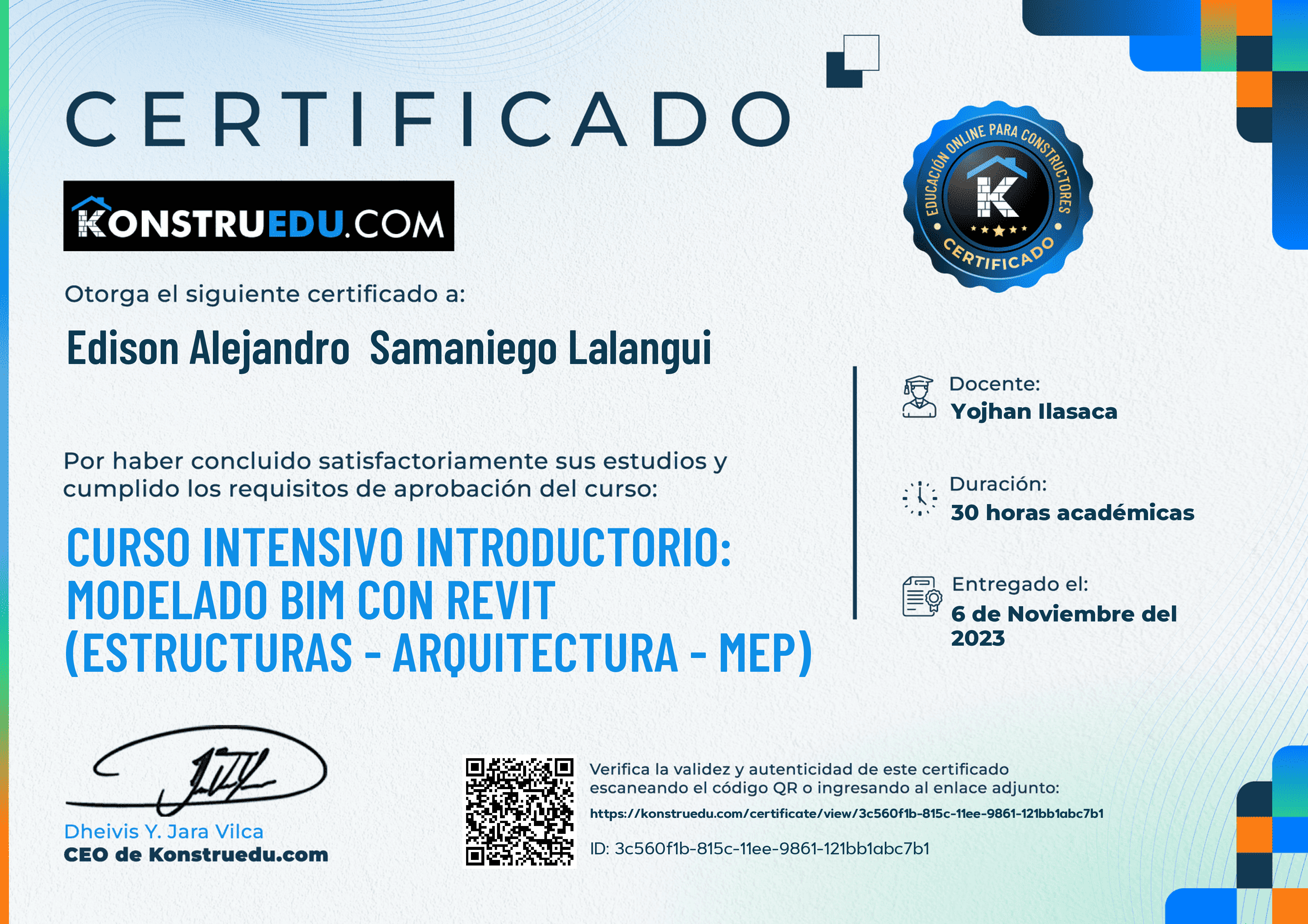 Credencial de Curso intensivo: Modelado BIM con Revit