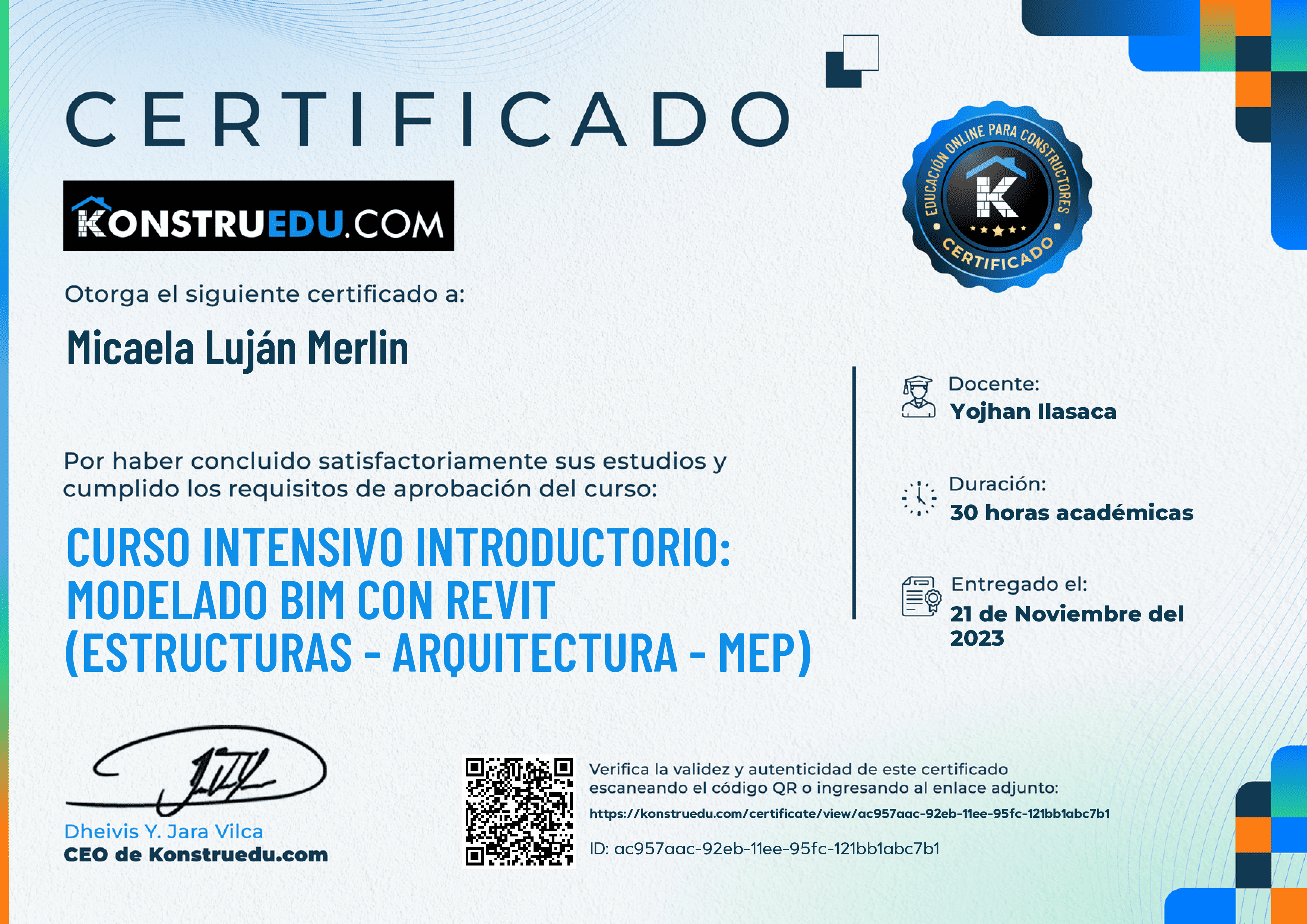 Credencial de Curso intensivo 2da Edición: Modelado BIM con Revit
