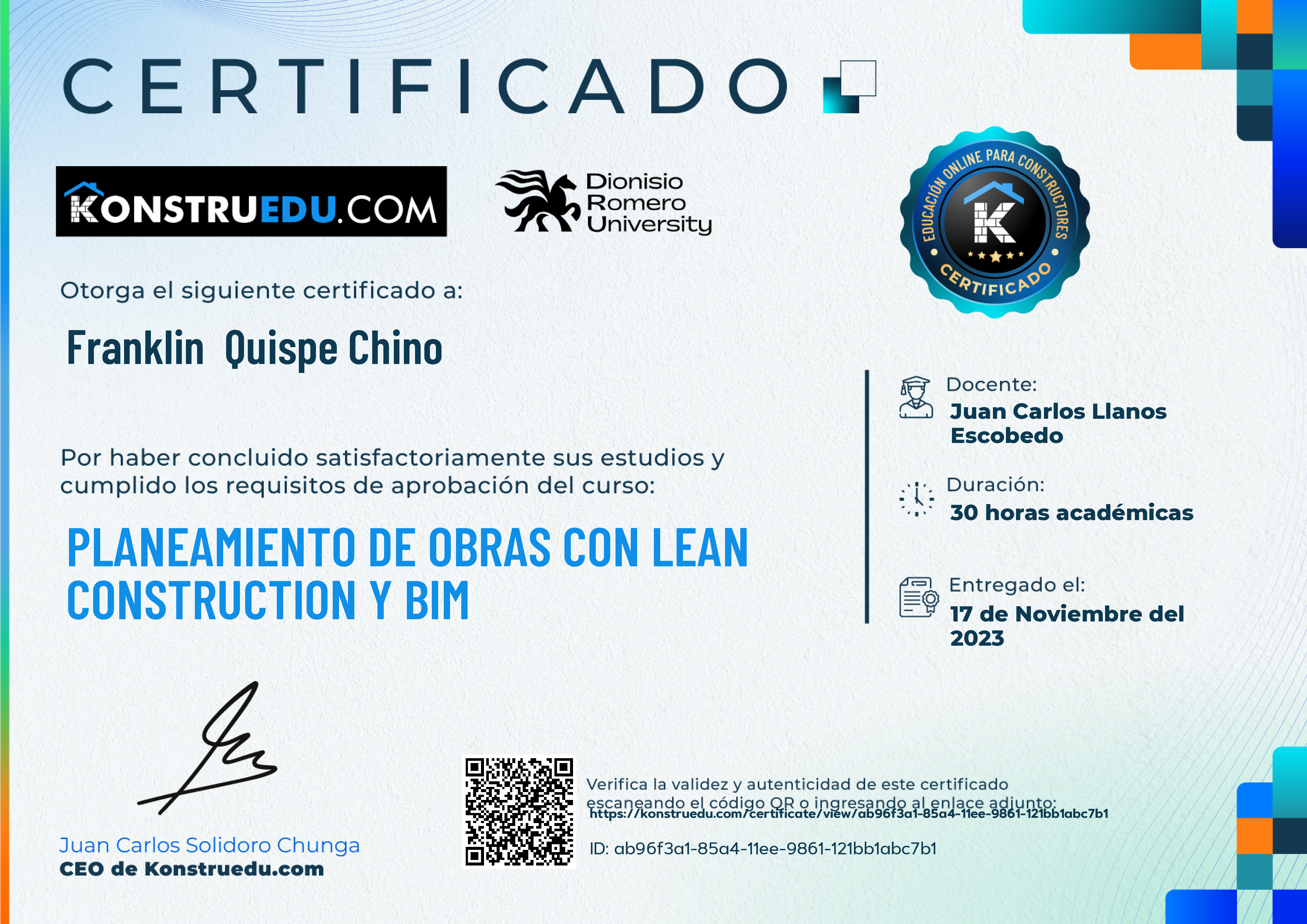Credencial de Planeamiento de obras con Lean Construction y BIM