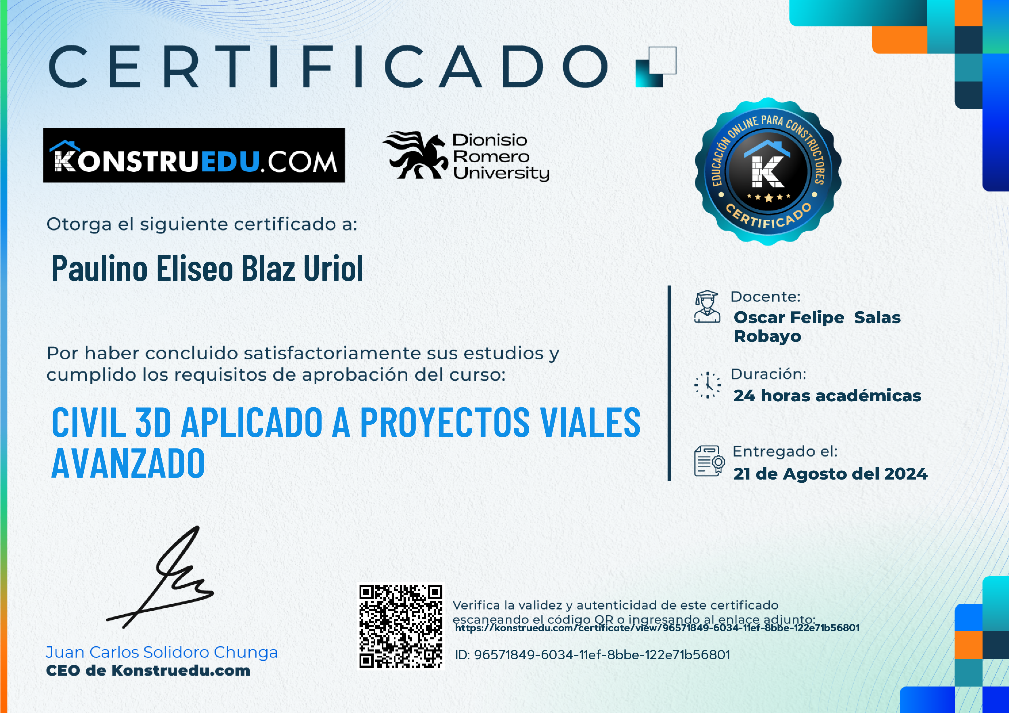 Credencial de Civil 3D aplicado a proyectos viales avanzado