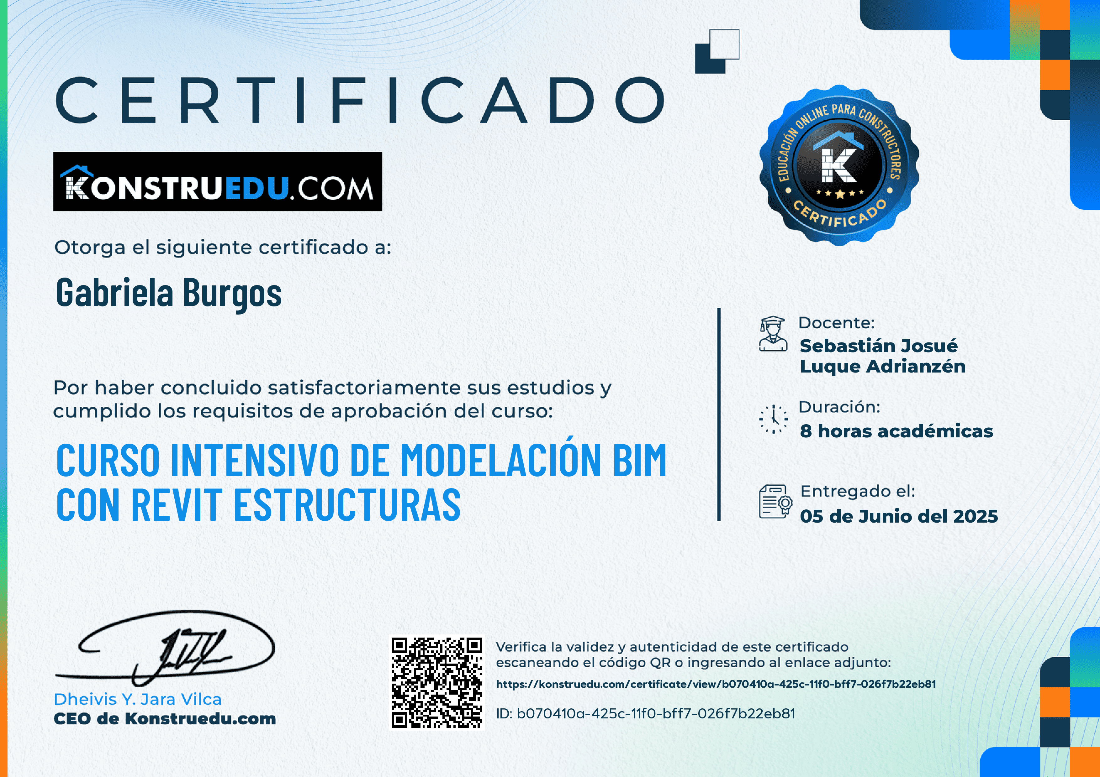 Credencial de Curso Intensivo de Modelación BIM con Revit Estructuras