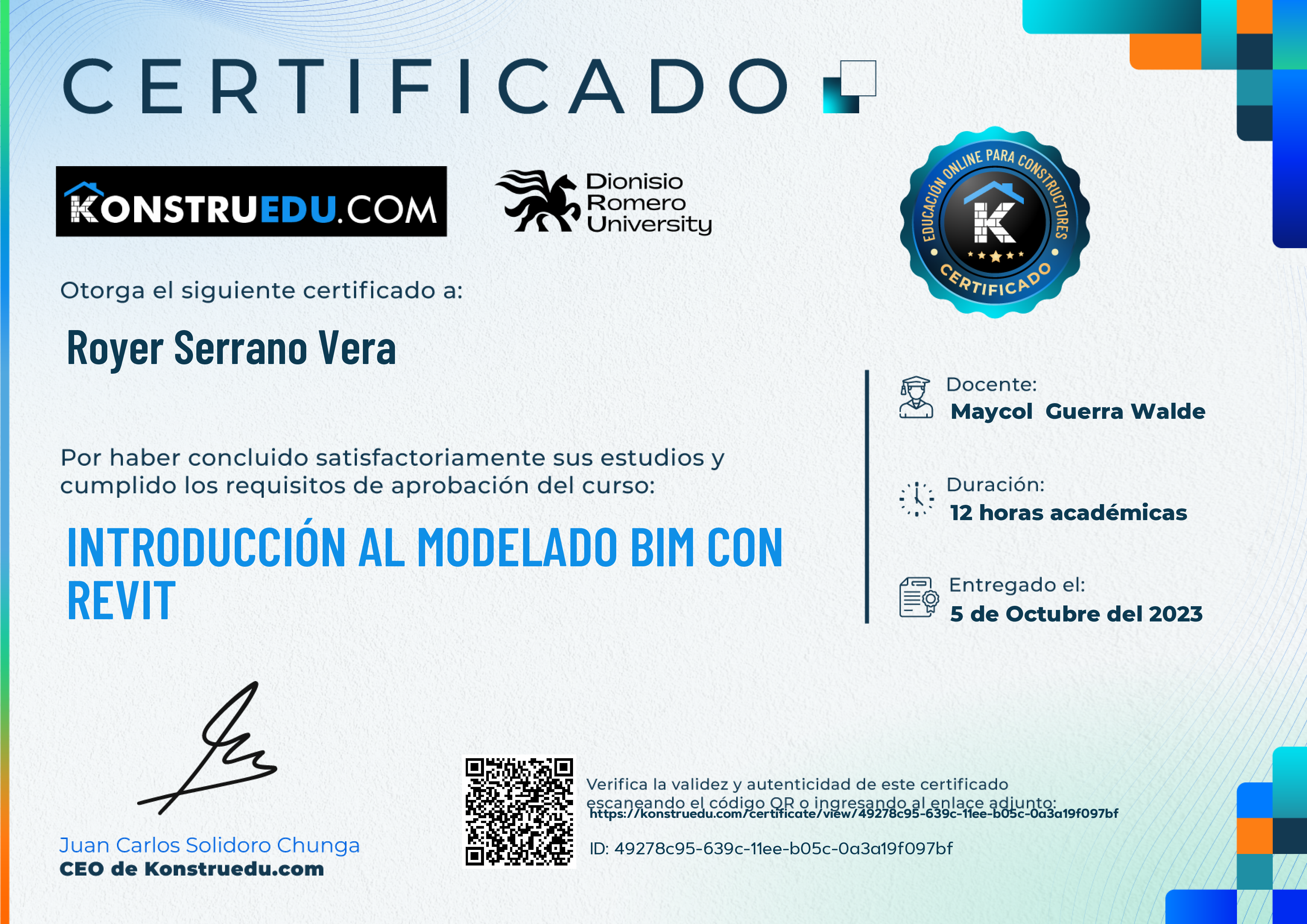 Credencial de Introducción al modelado BIM con Revit