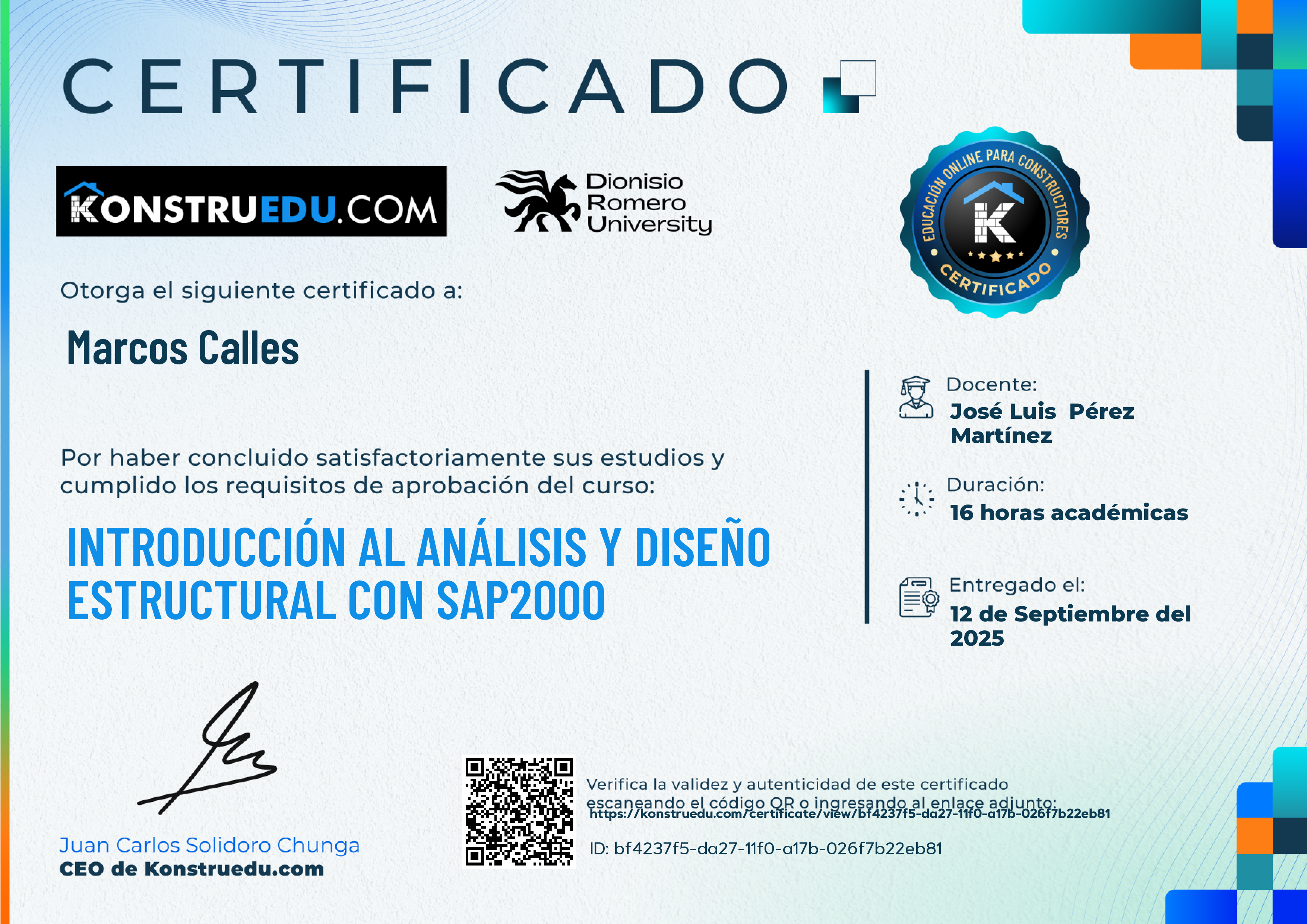 Credencial de Introducción al análisis y diseño estructural con SAP2000