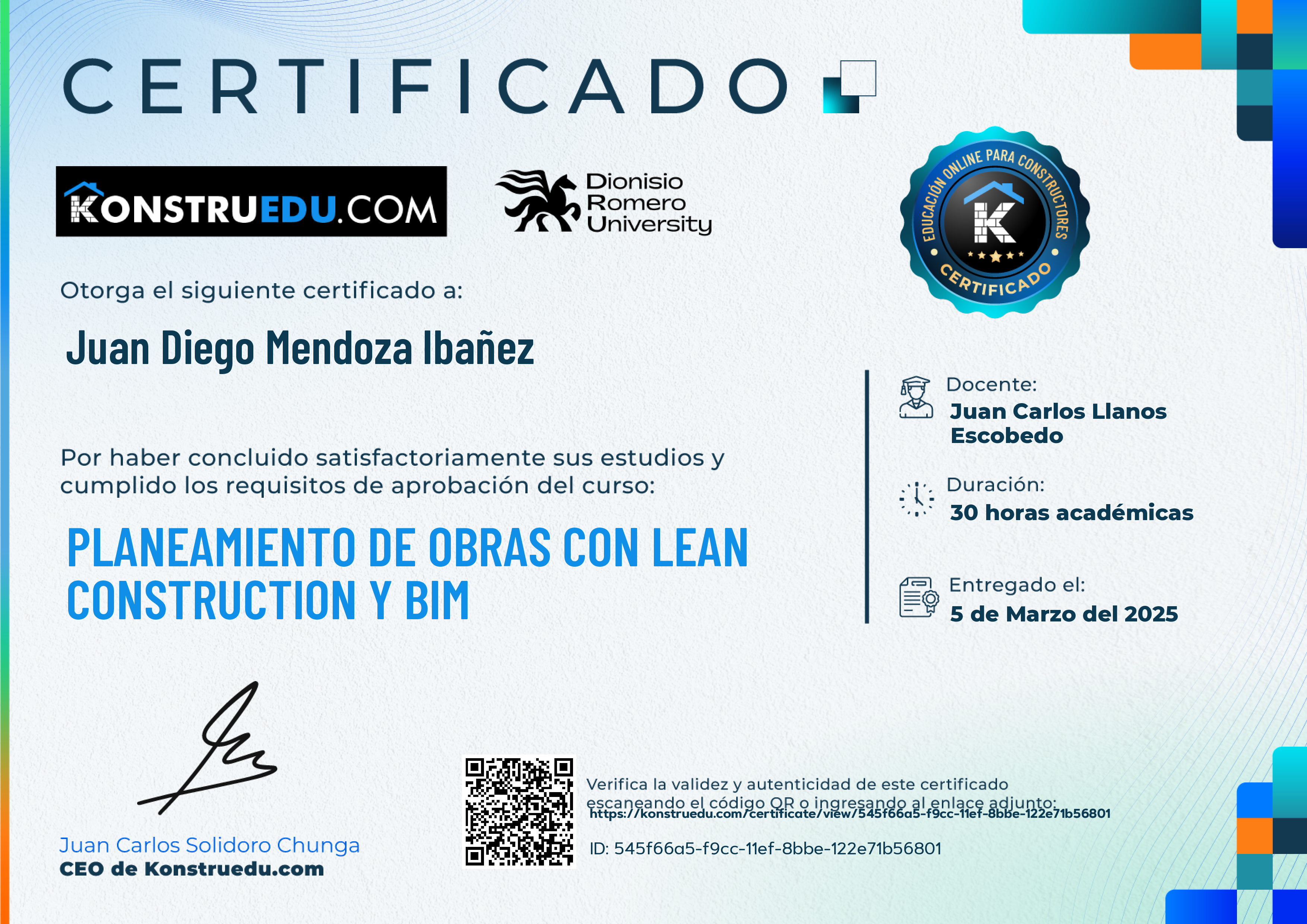 Credencial de Planeamiento de obras con Lean Construction y BIM