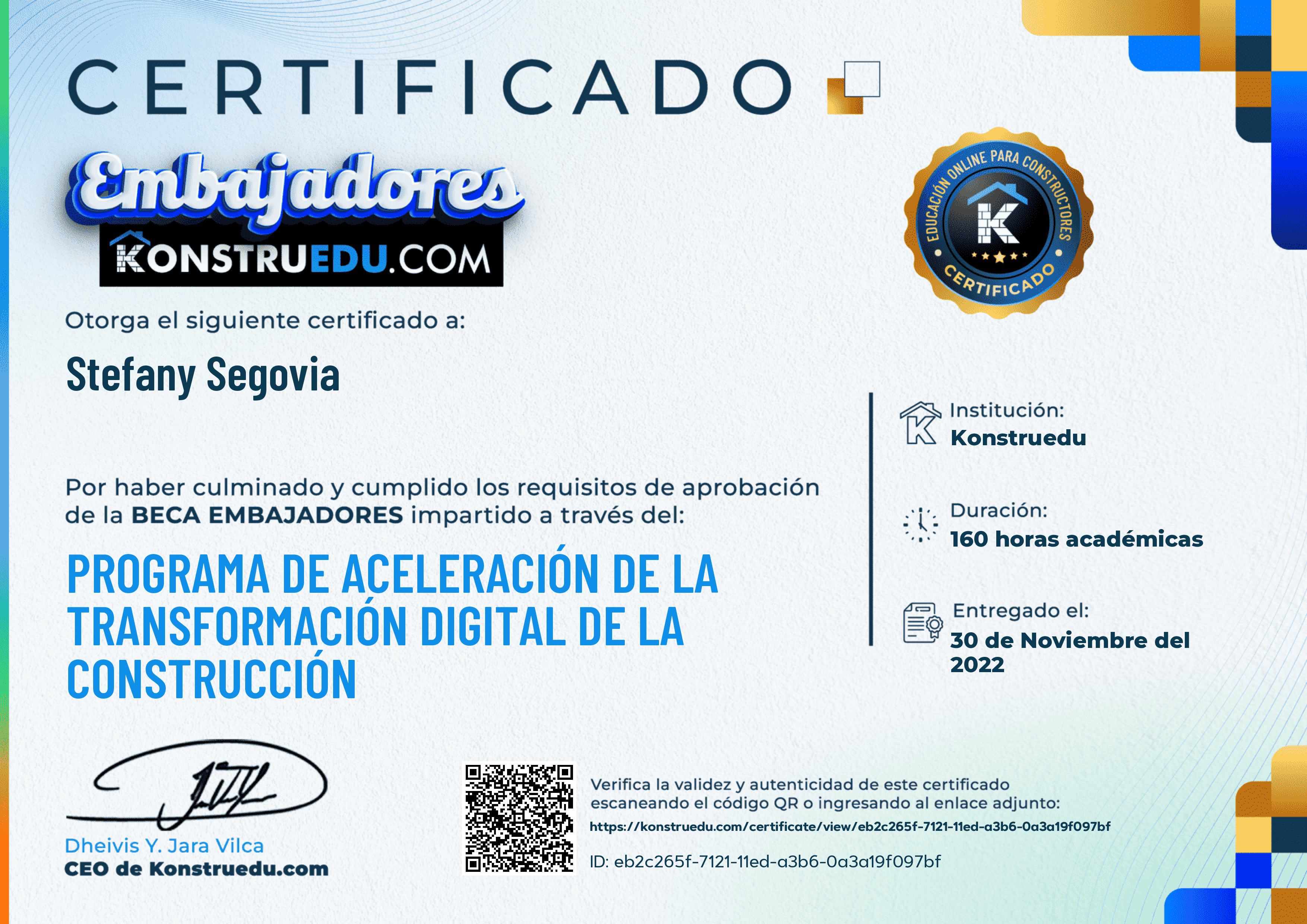Credencial de Programa de Aceleración de la Transformación Digital de la Construcción