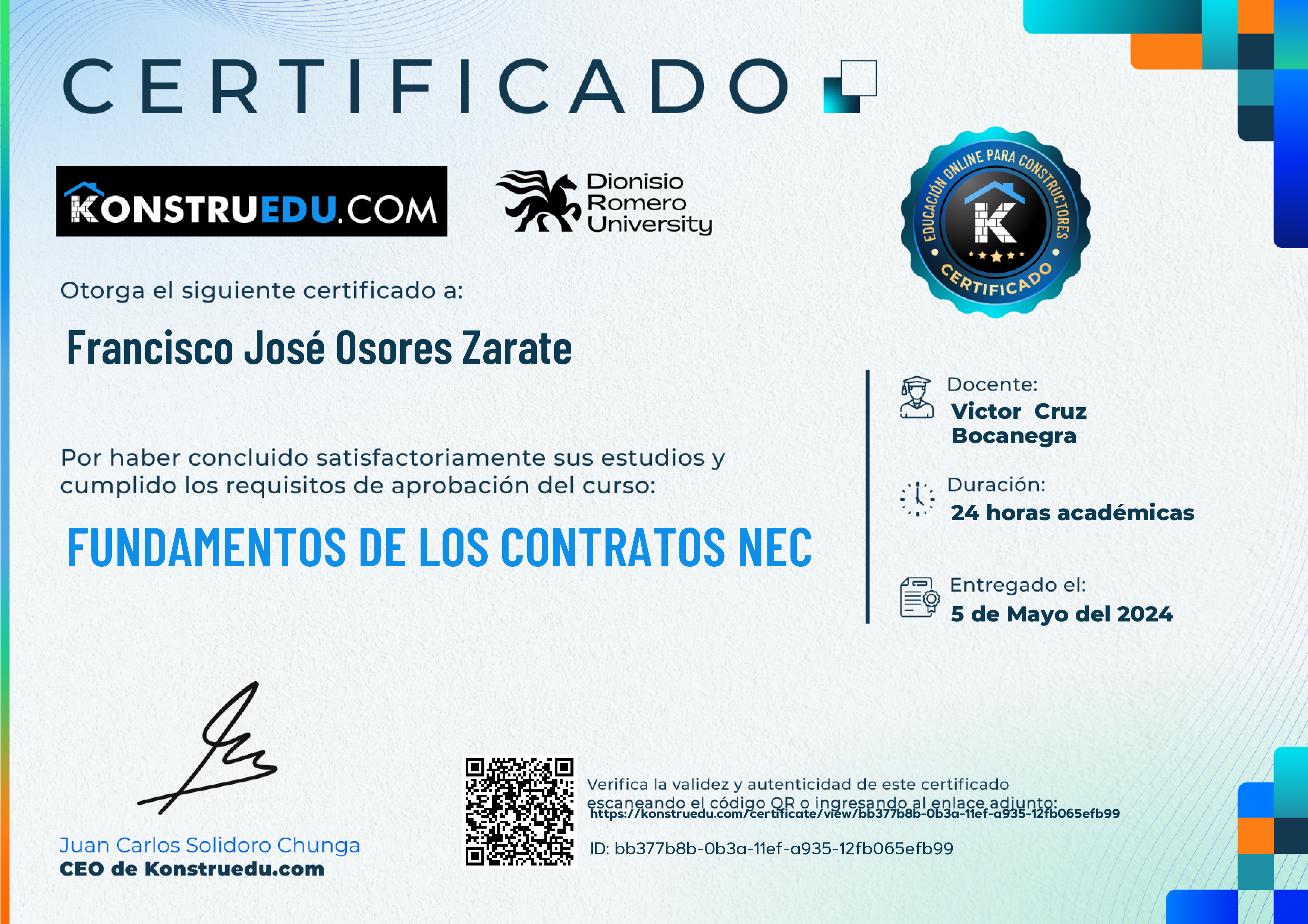 Credencial de Fundamentos de los contratos NEC