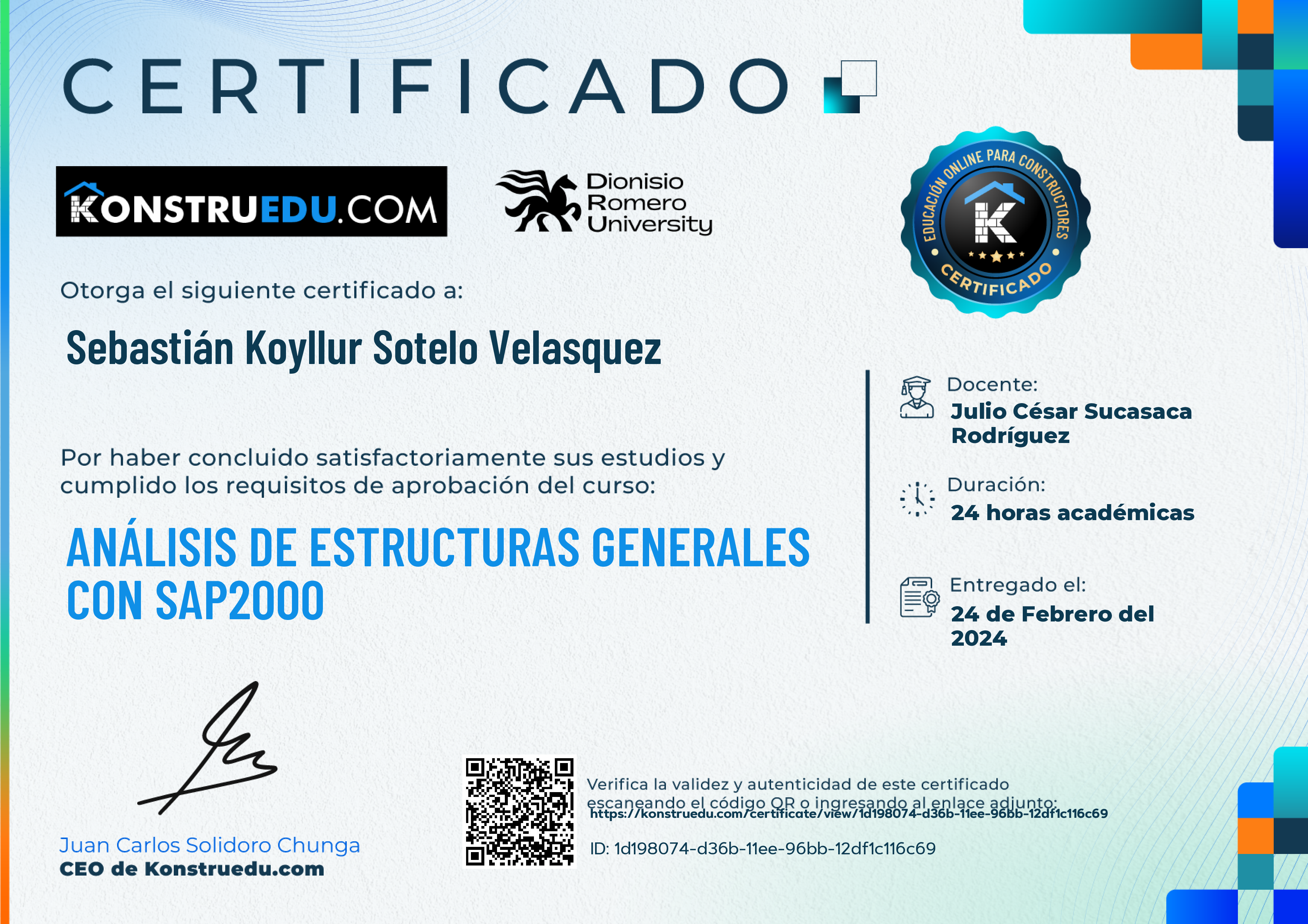 Credencial de Análisis de estructuras Generales con SAP2000