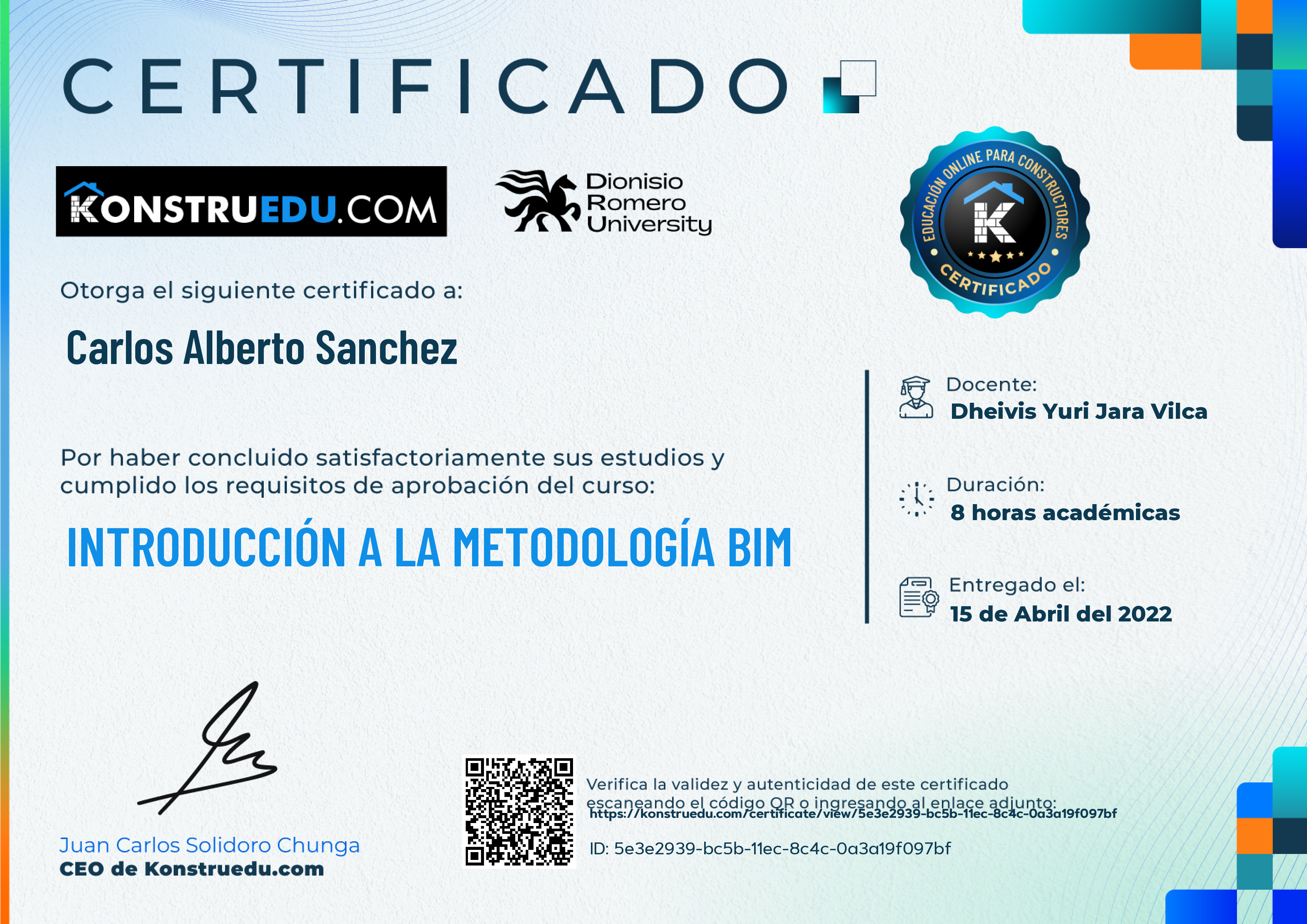 Credencial de Introducción a la metodología BIM