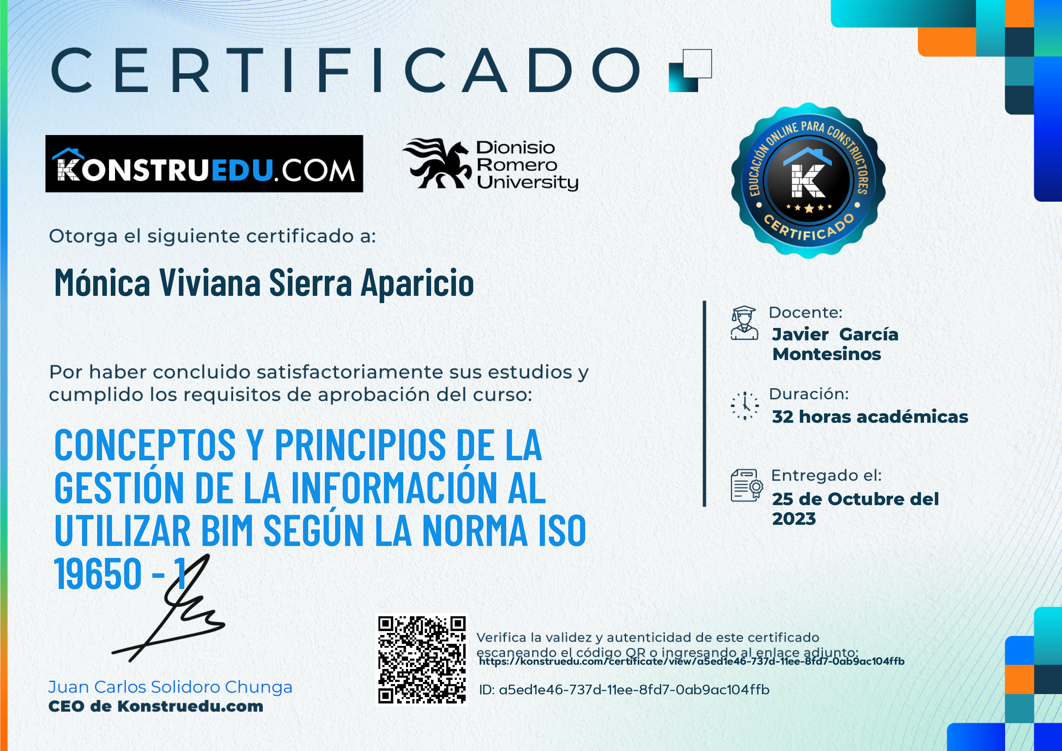 Credencial de Conceptos y principios de la Gestión de la Información al utilizar BIM según la norma ISO 19650 - 1