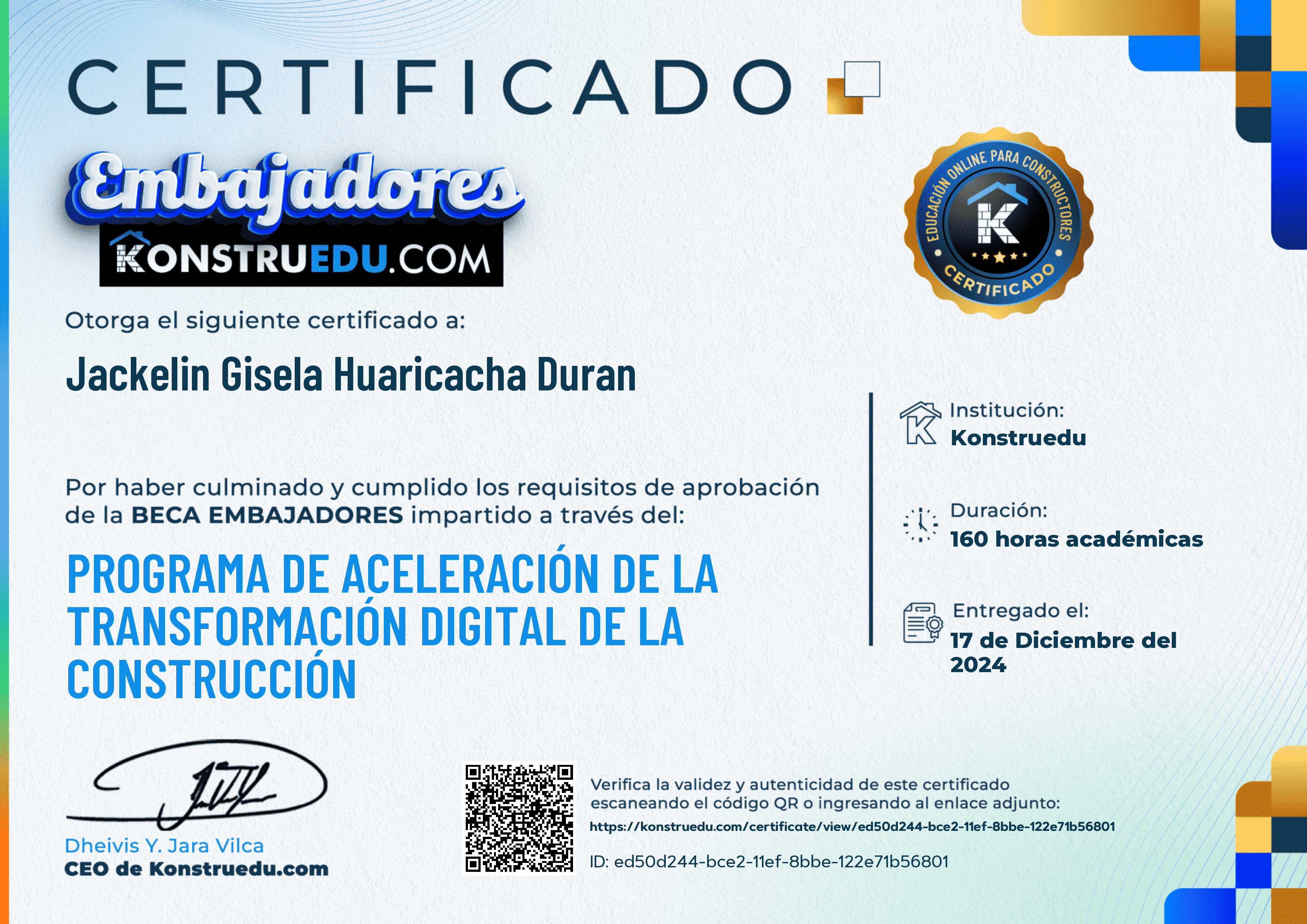 Credencial de Programa Certificado de aceleración de la Transformación Digital de la Construcción - 7ma Edición