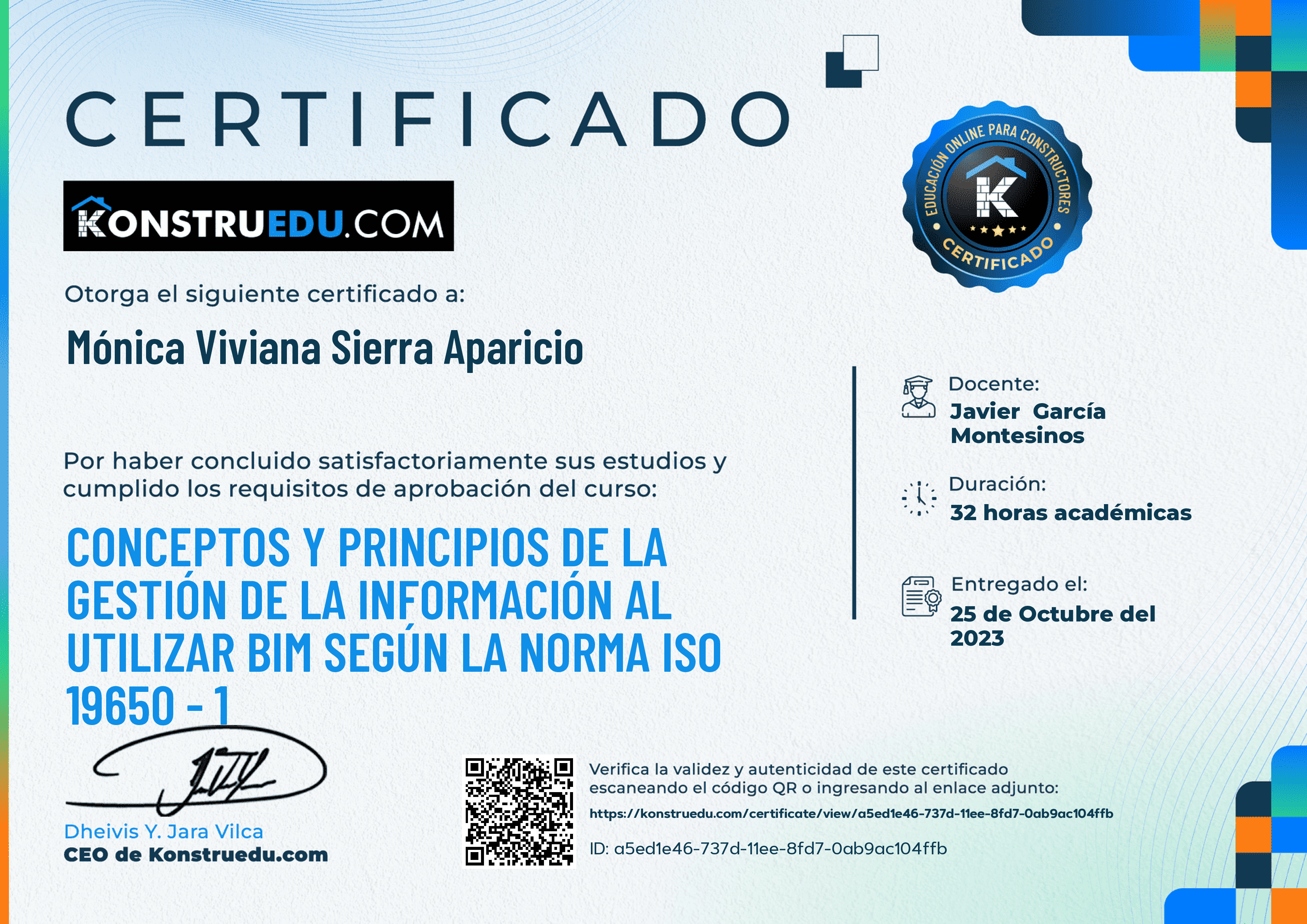 Credencial de Conceptos y principios de la Gestión de la Información al utilizar BIM según la norma ISO 19650 - 1