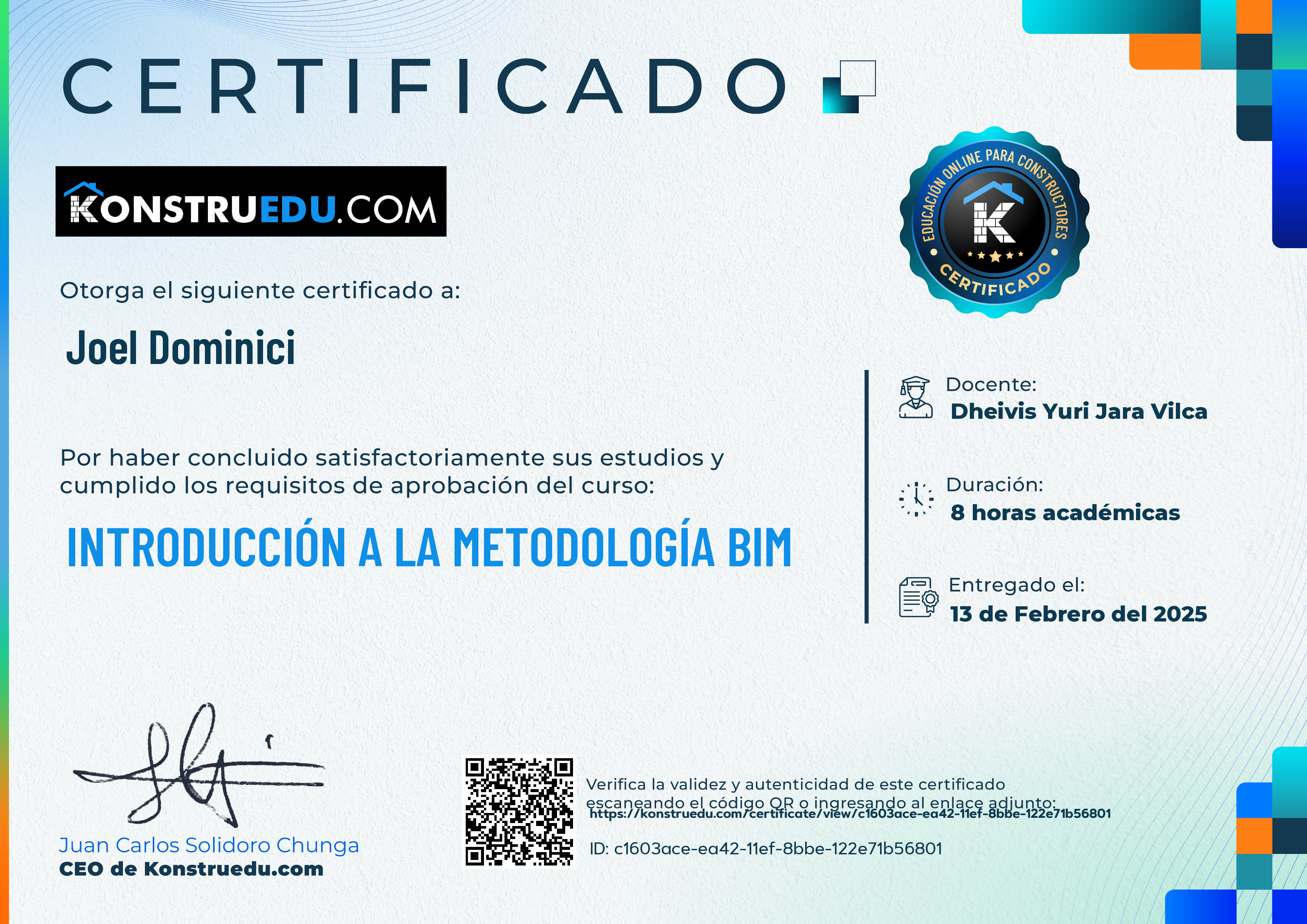 Credencial de Introducción a la metodología BIM