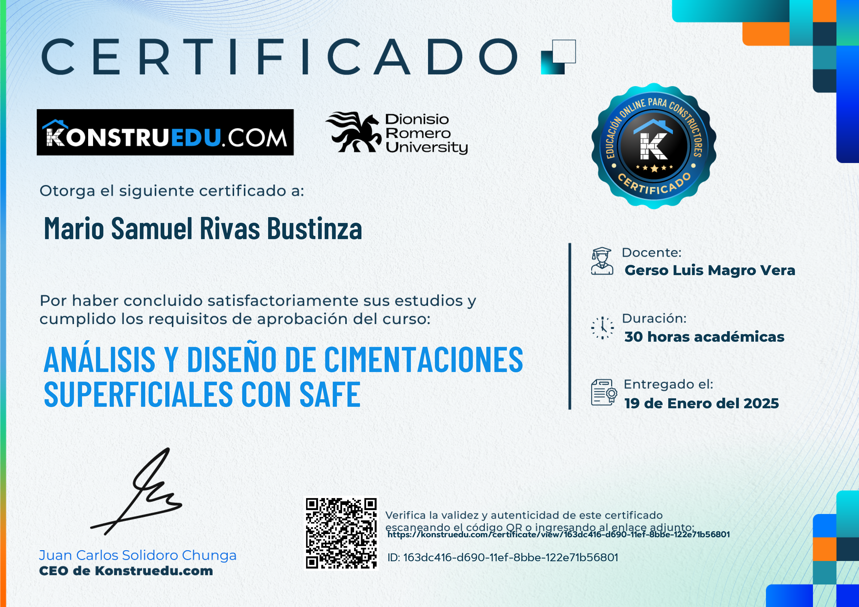 Credencial de Análisis y diseño de cimentaciones superficiales con SAFE