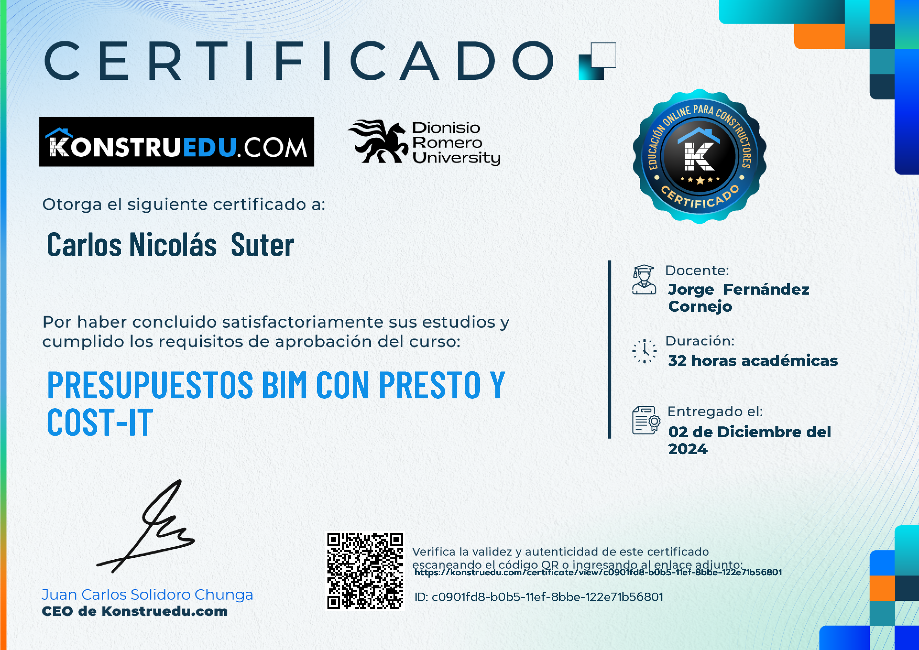 Credencial de Presupuestos BIM con Presto y Cost-It