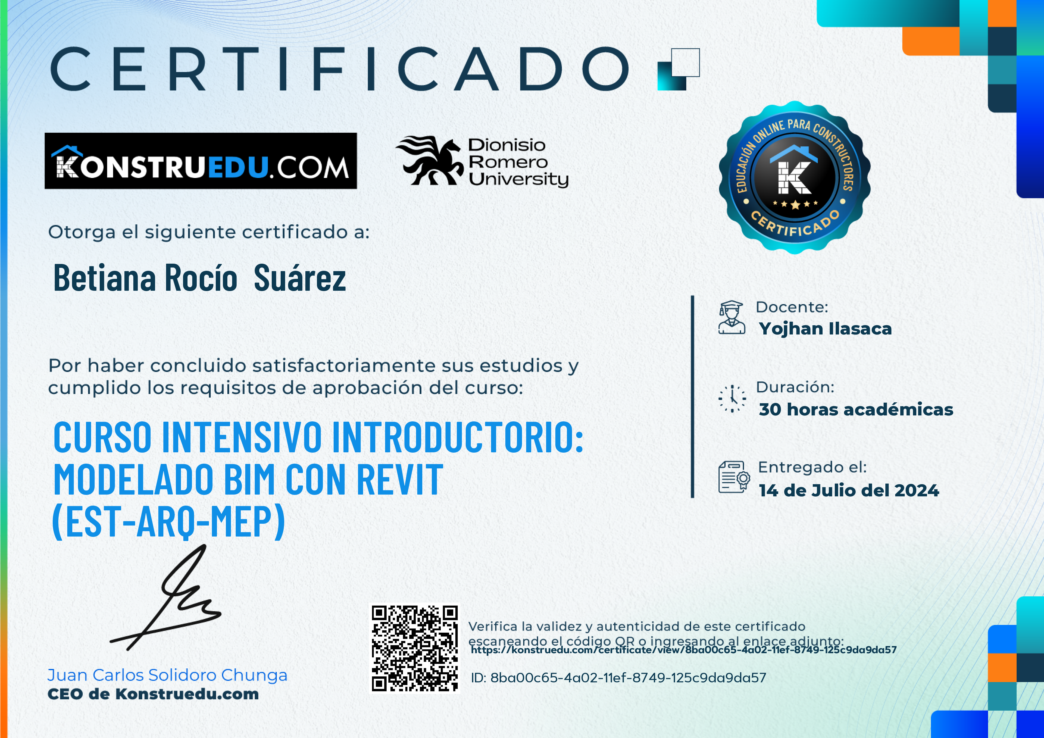 Credencial de Curso intensivo 5ta Edición: Modelado BIM con Revit Introductorio